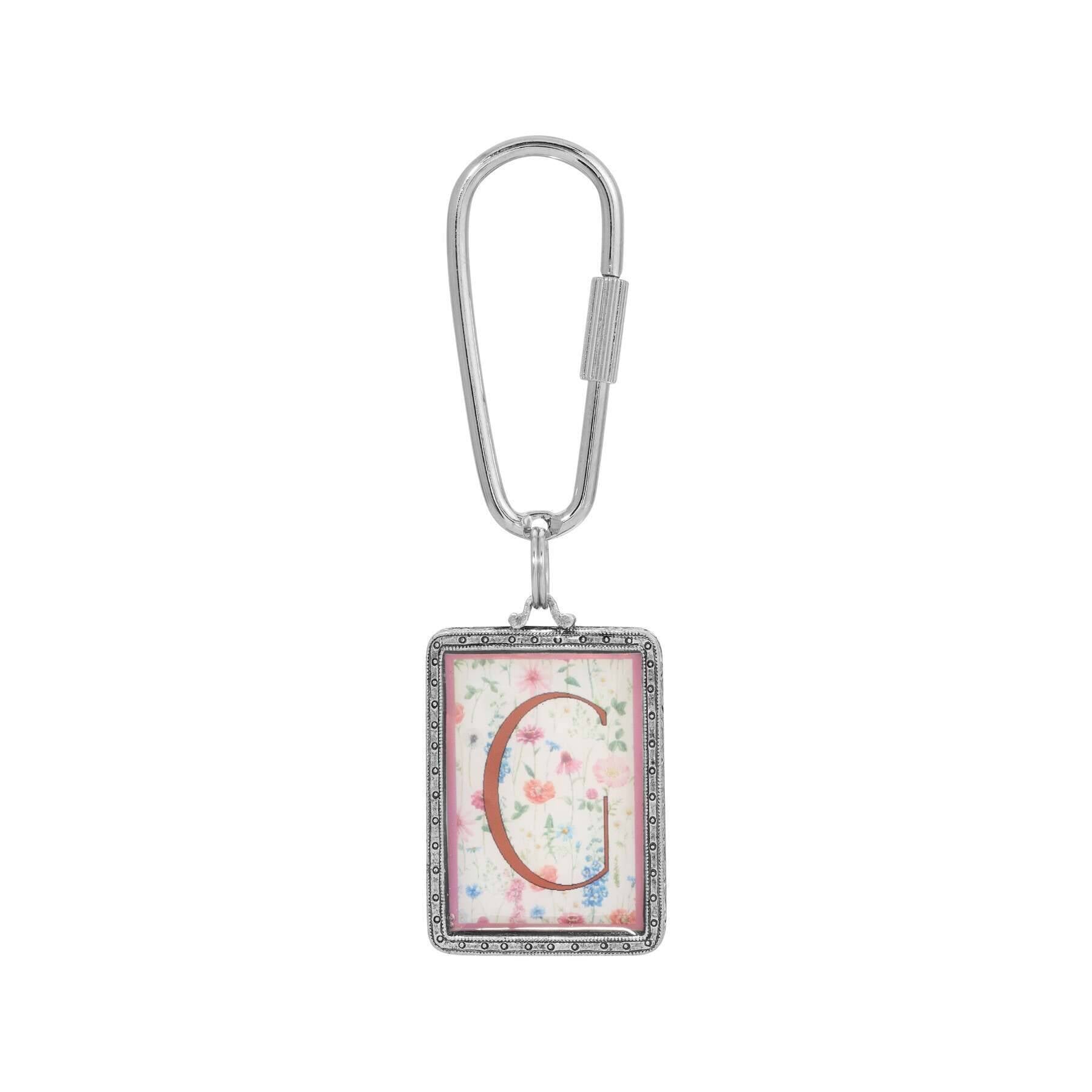 1928 Jewelry Pink Floral Motif Initial Carabiner Key Chain