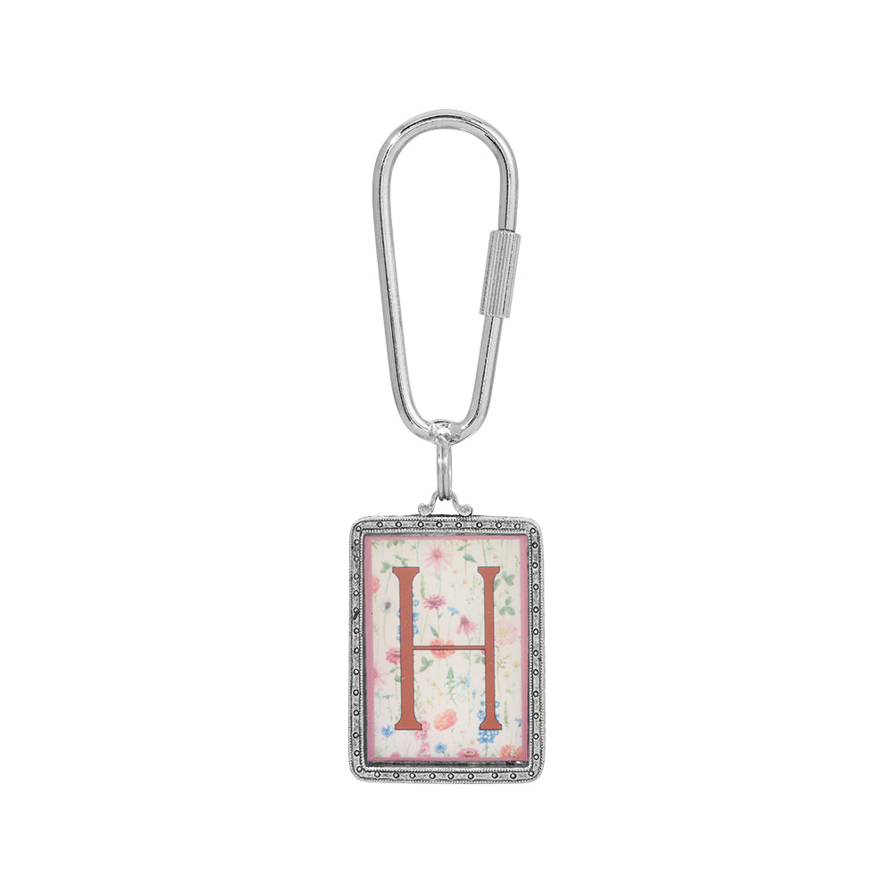 Pink Floral Motif H Initial Screw Lock Key Chain