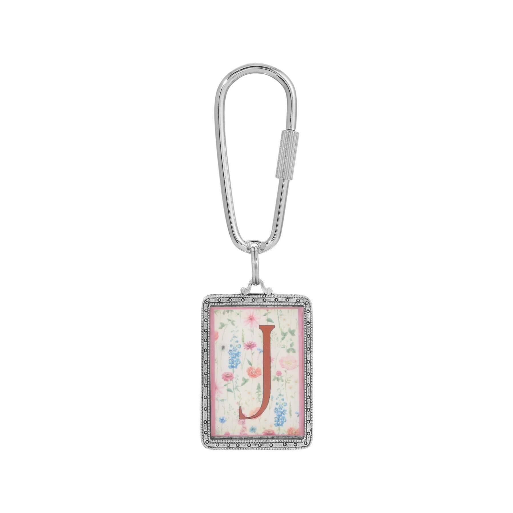 1928 Jewelry Pink Floral Motif Initial Carabiner Key Chain