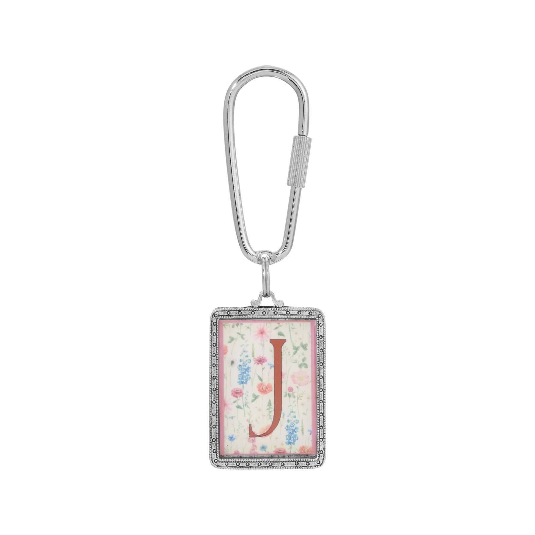 1928 Jewelry Pink Floral Motif Initial Carabiner Key Chain