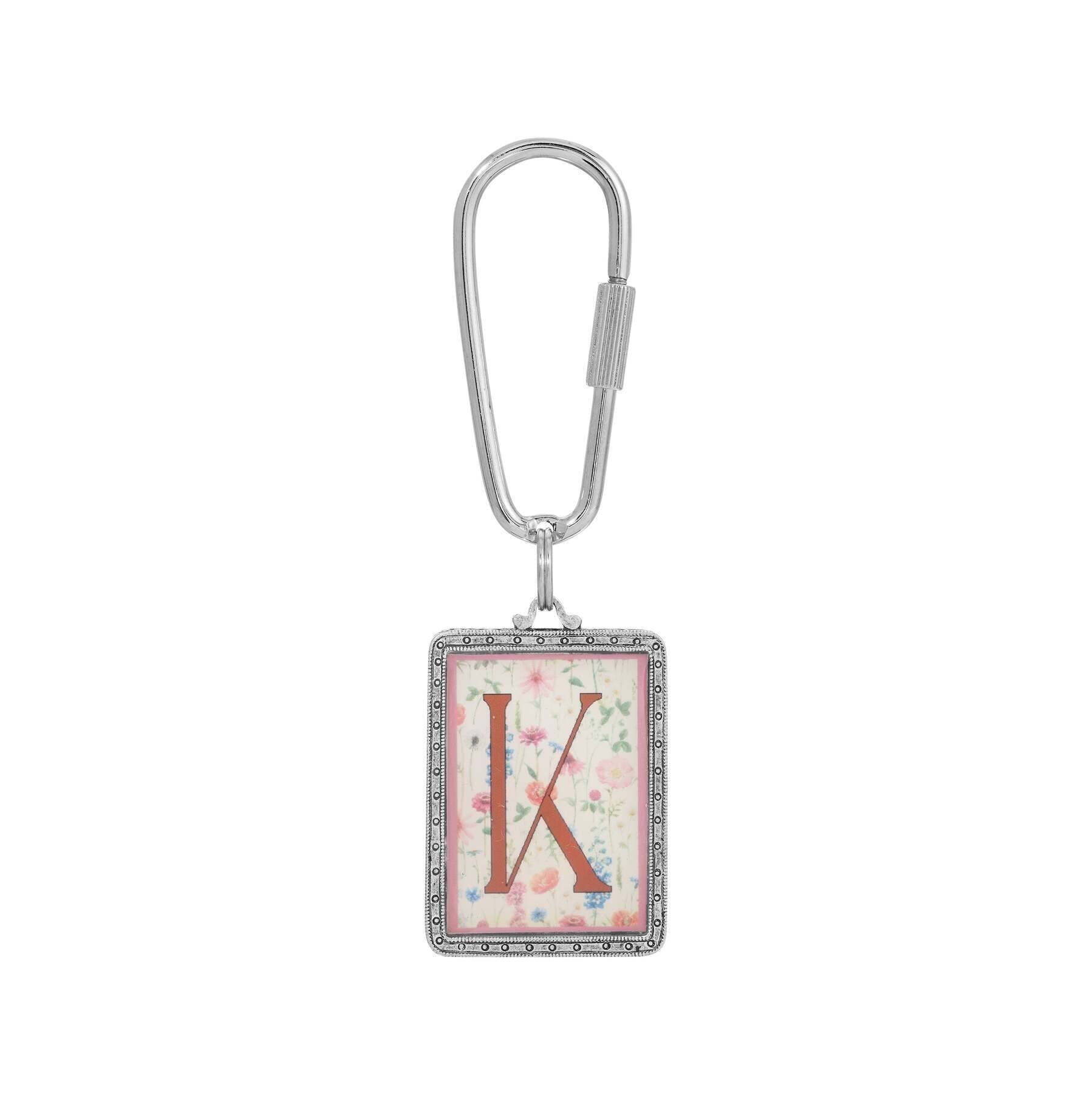 1928 Jewelry Pink Floral Motif Initial Carabiner Key Chain