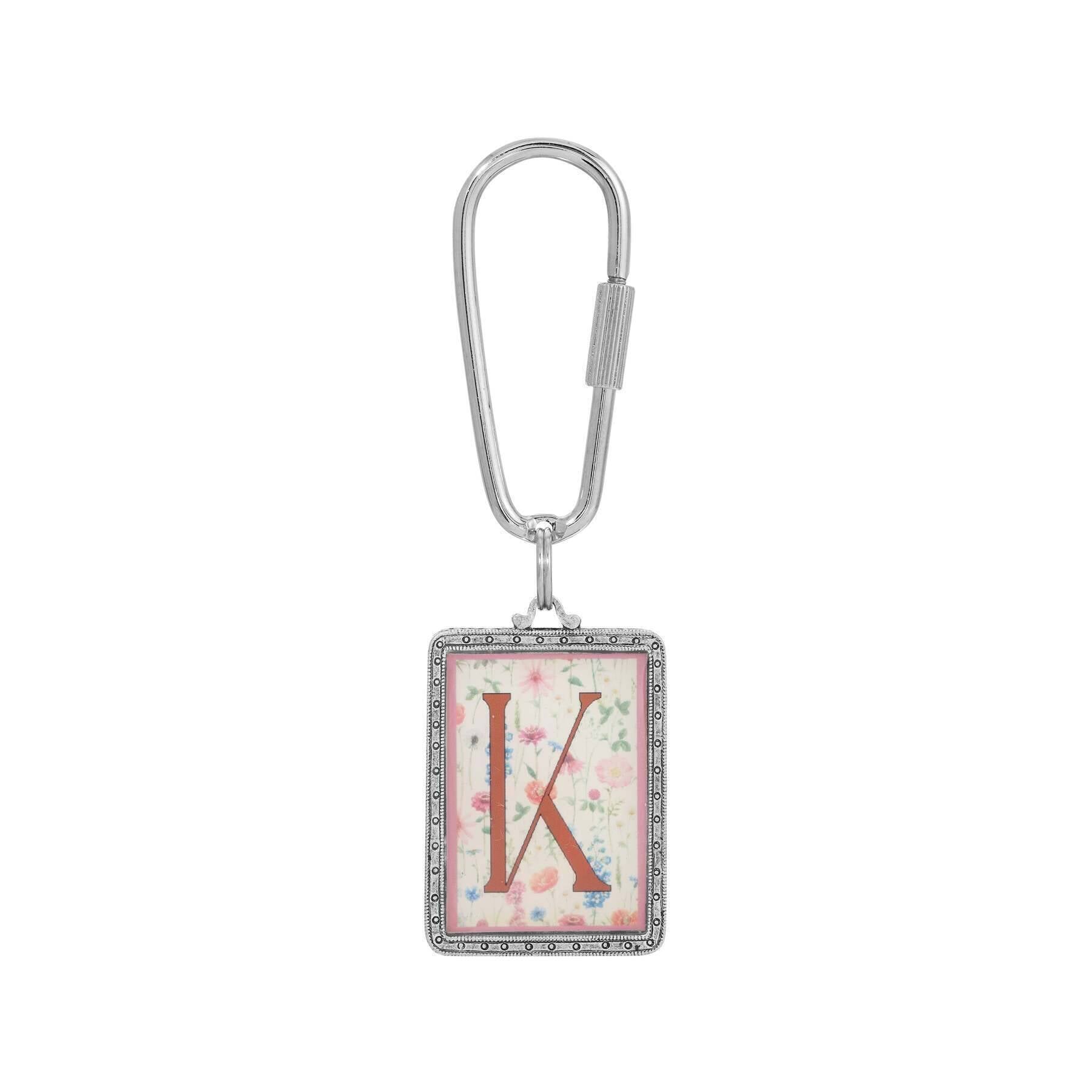 1928 Jewelry Pink Floral Motif Initial Carabiner Key Chain