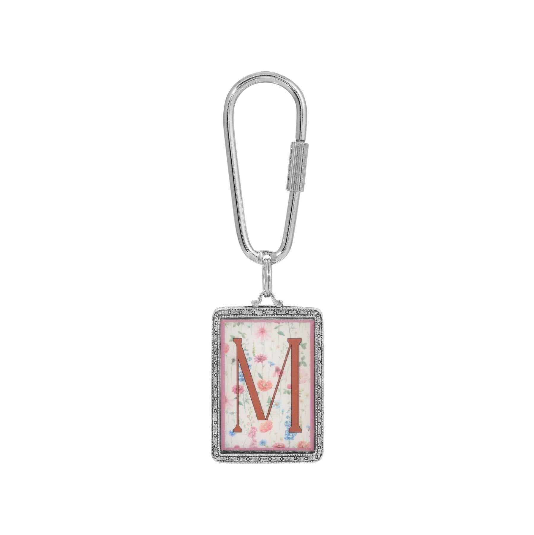 1928 Jewelry Pink Floral Motif Initial Carabiner Key Chain