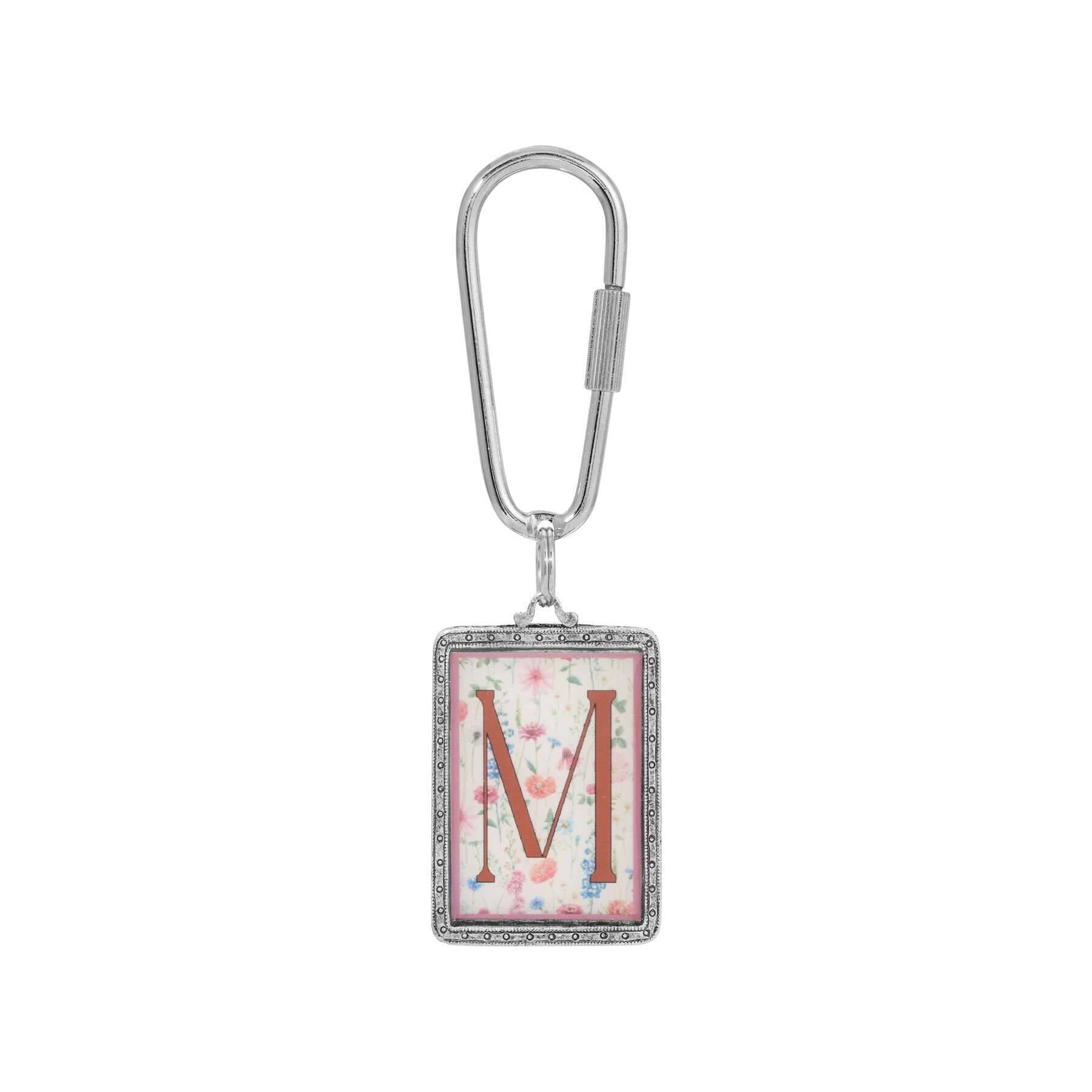 1928 Jewelry Pink Floral Motif Initial Carabiner Key Chain