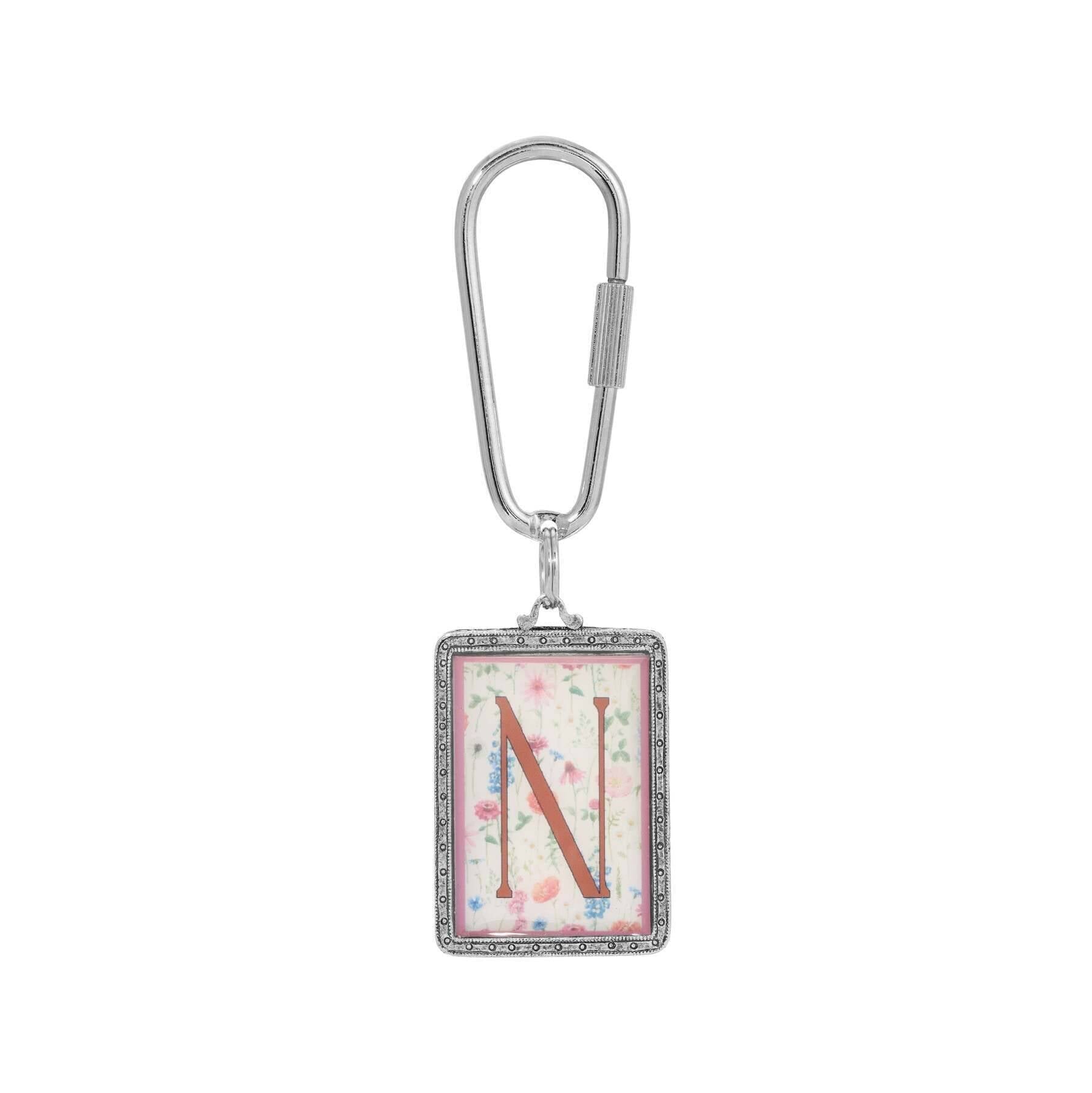 1928 Jewelry Pink Floral Motif Initial Carabiner Key Chain