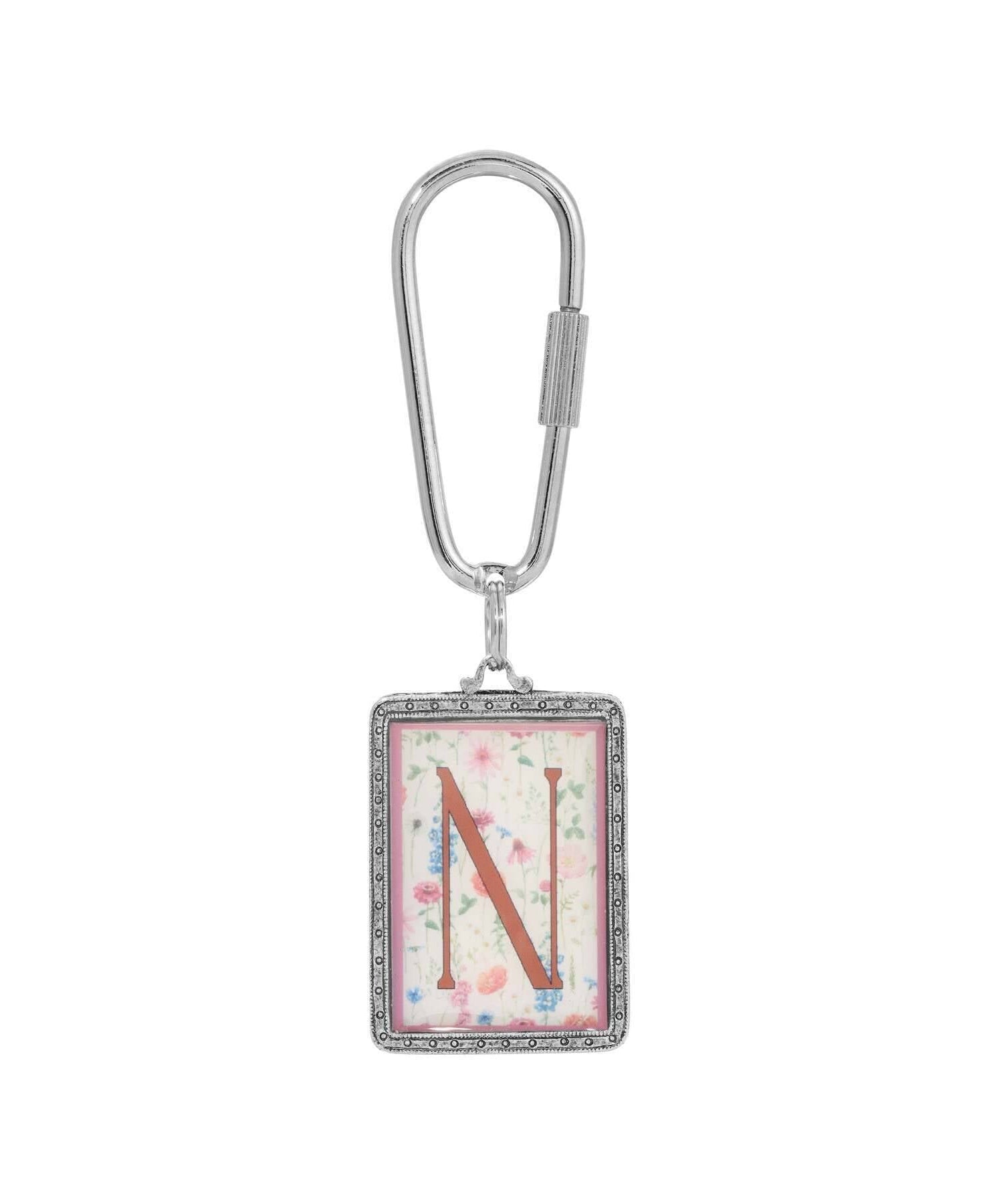 1928 Jewelry Pink Floral Motif Initial Carabiner Key Chain