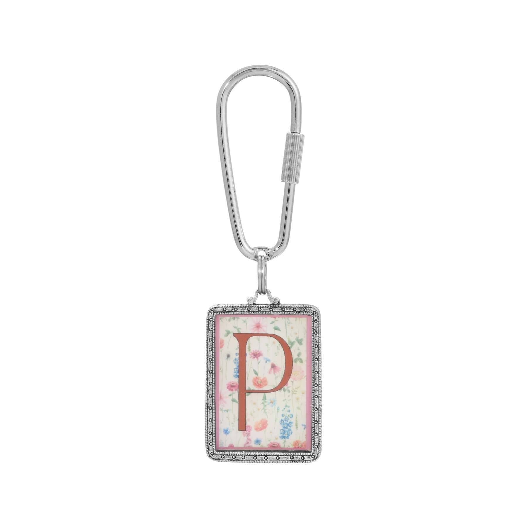 1928 Jewelry Pink Floral Motif Initial Carabiner Key Chain