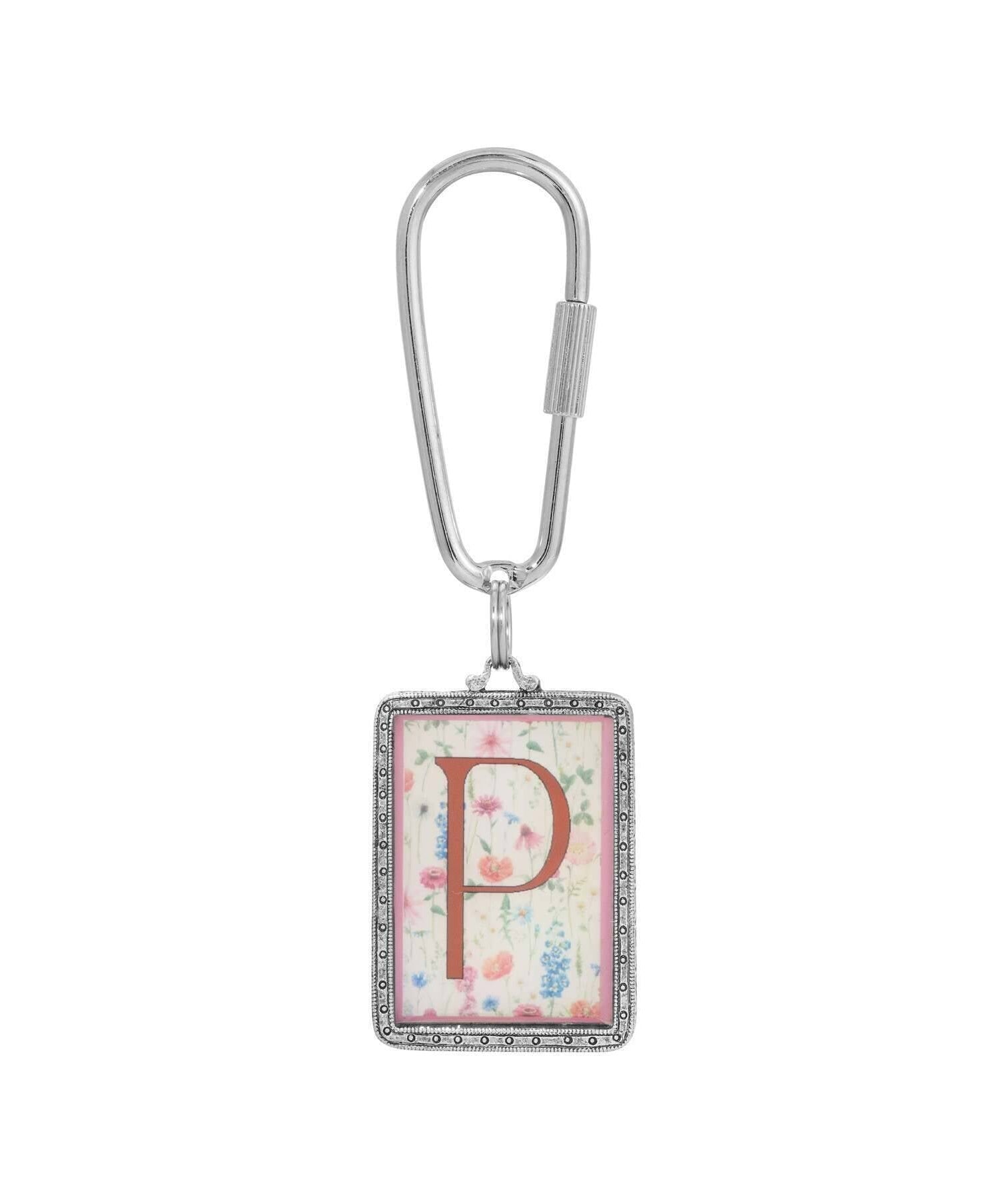 1928 Jewelry Pink Floral Motif Initial Carabiner Key Chain
