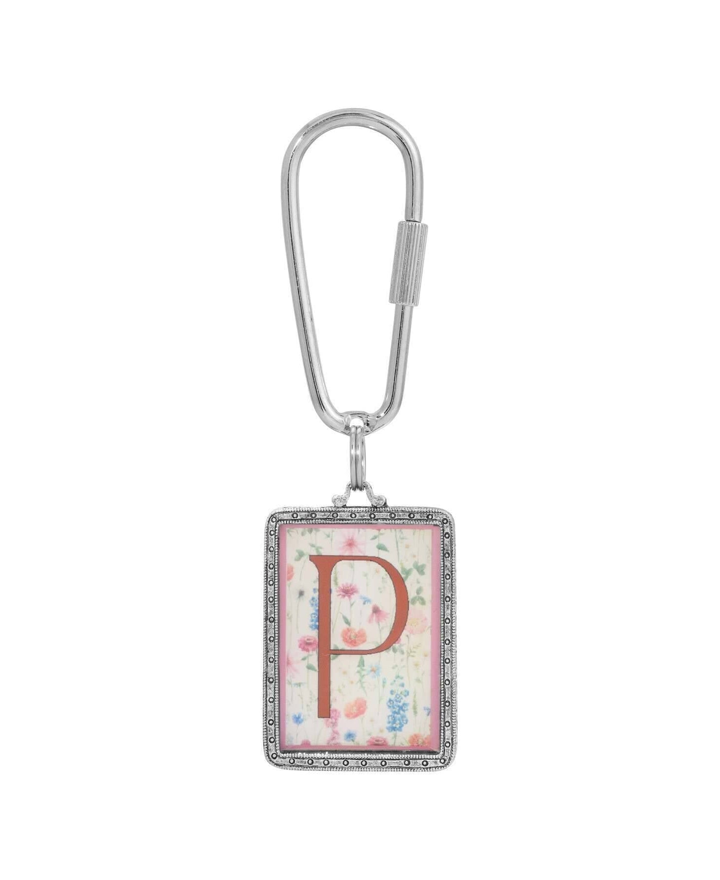 1928 Jewelry Pink Floral Motif Initial Carabiner Key Chain