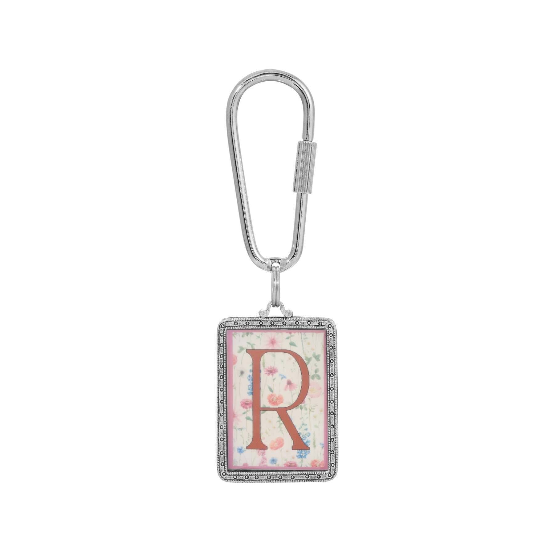 1928 Jewelry Pink Floral Motif Initial Carabiner Key Chain