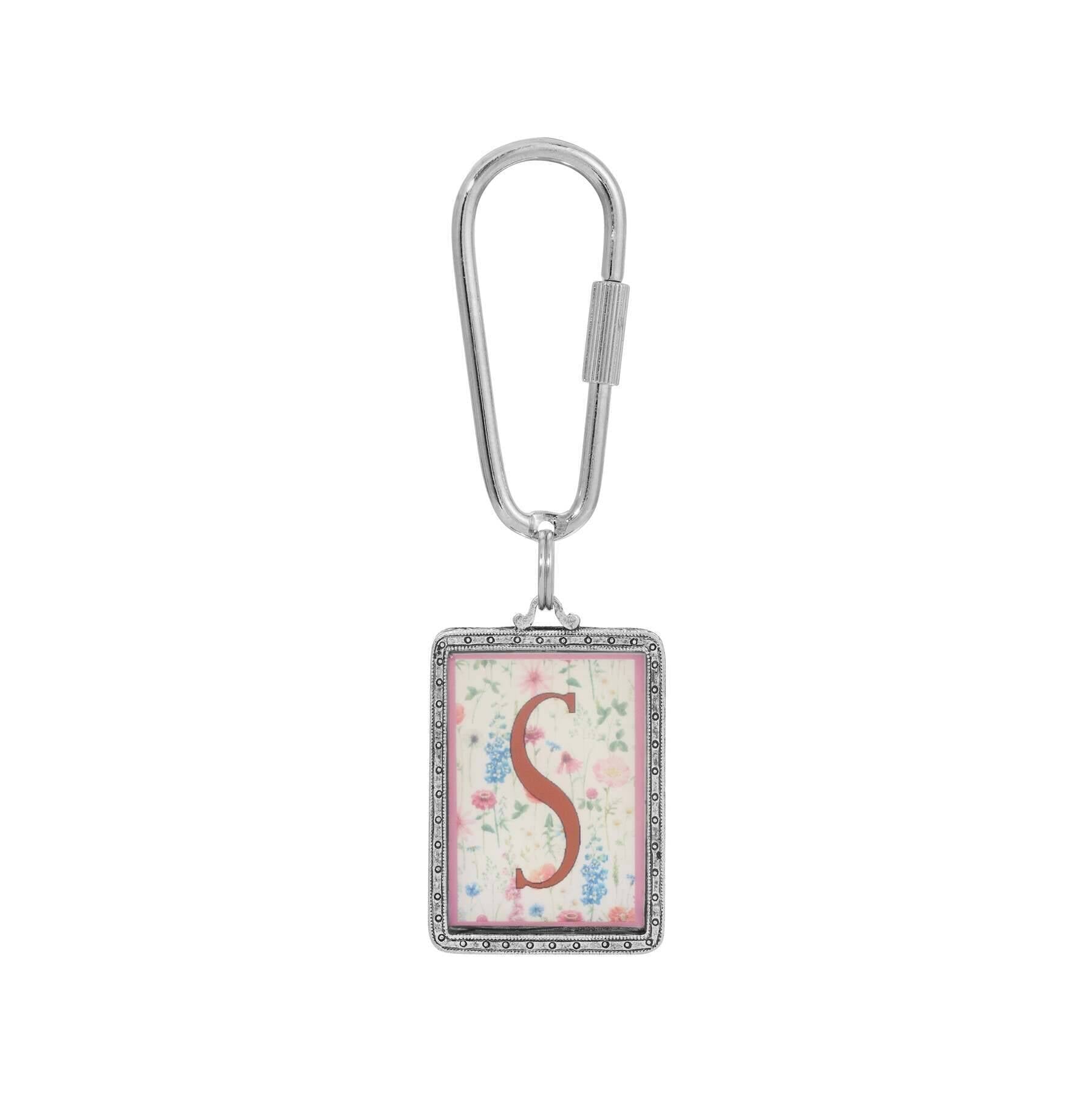 1928 Jewelry Pink Floral Motif Initial Carabiner Key Chain