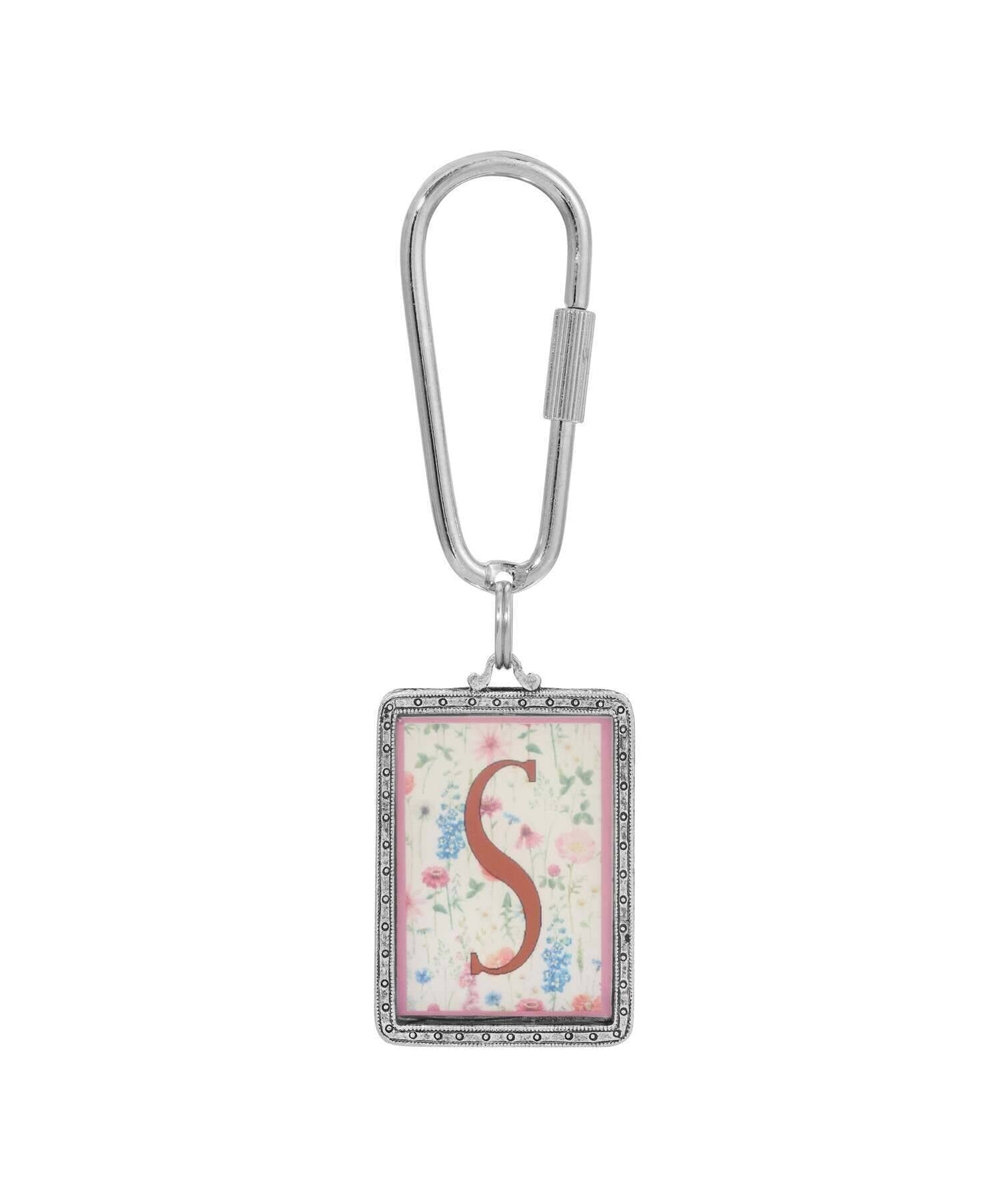 1928 Jewelry Pink Floral Motif Initial Carabiner Key Chain