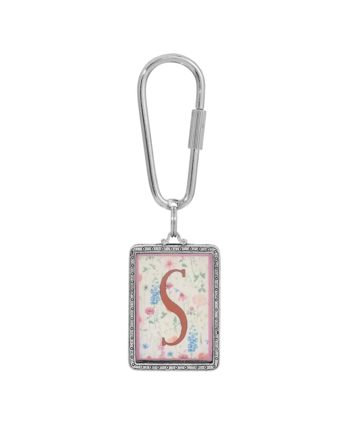 1928 Jewelry Pink Floral Motif Initial Carabiner Key Chain