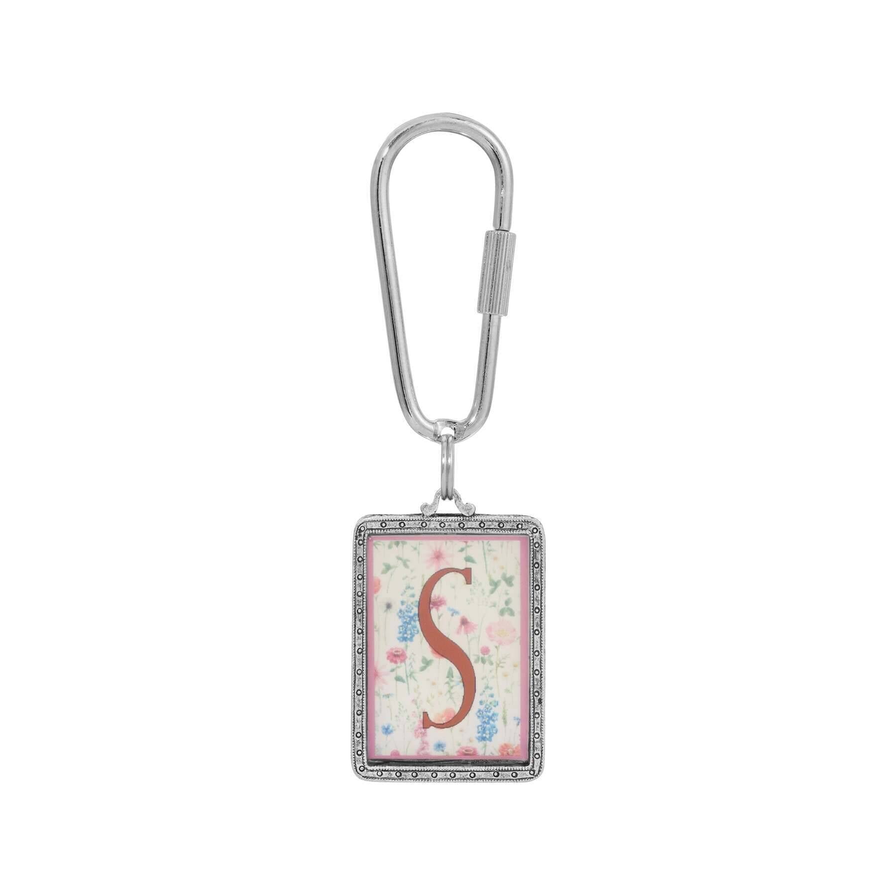 1928 Jewelry Pink Floral Motif Initial Carabiner Key Chain