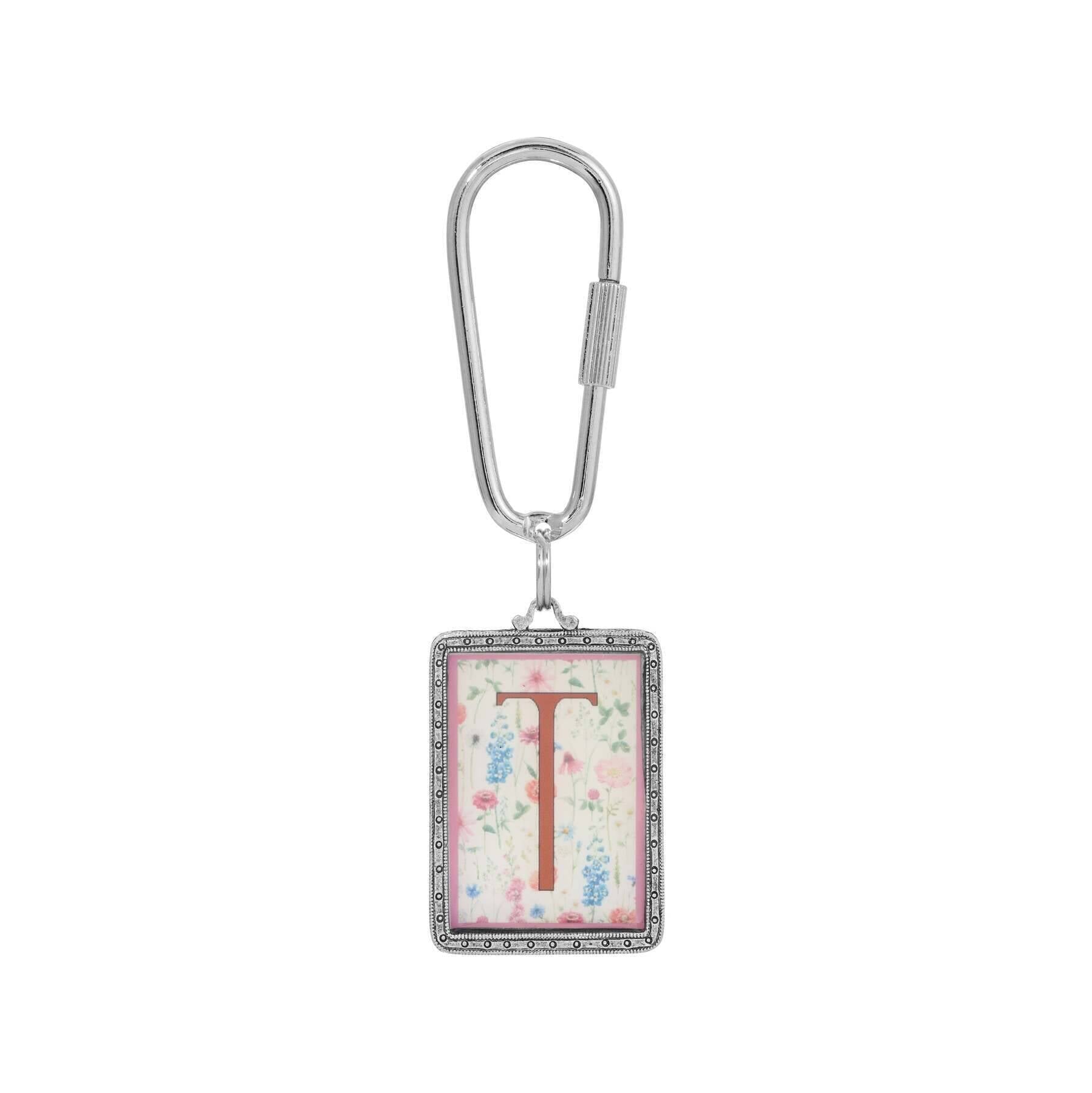 1928 Jewelry Pink Floral Motif Initial Carabiner Key Chain