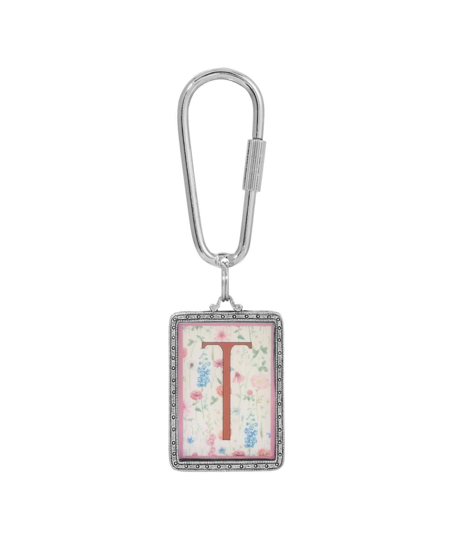 1928 Jewelry Pink Floral Motif Initial Carabiner Key Chain