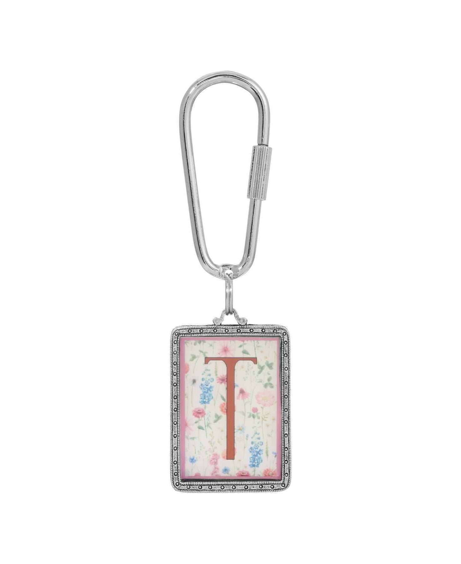 1928 Jewelry Pink Floral Motif Initial Carabiner Key Chain