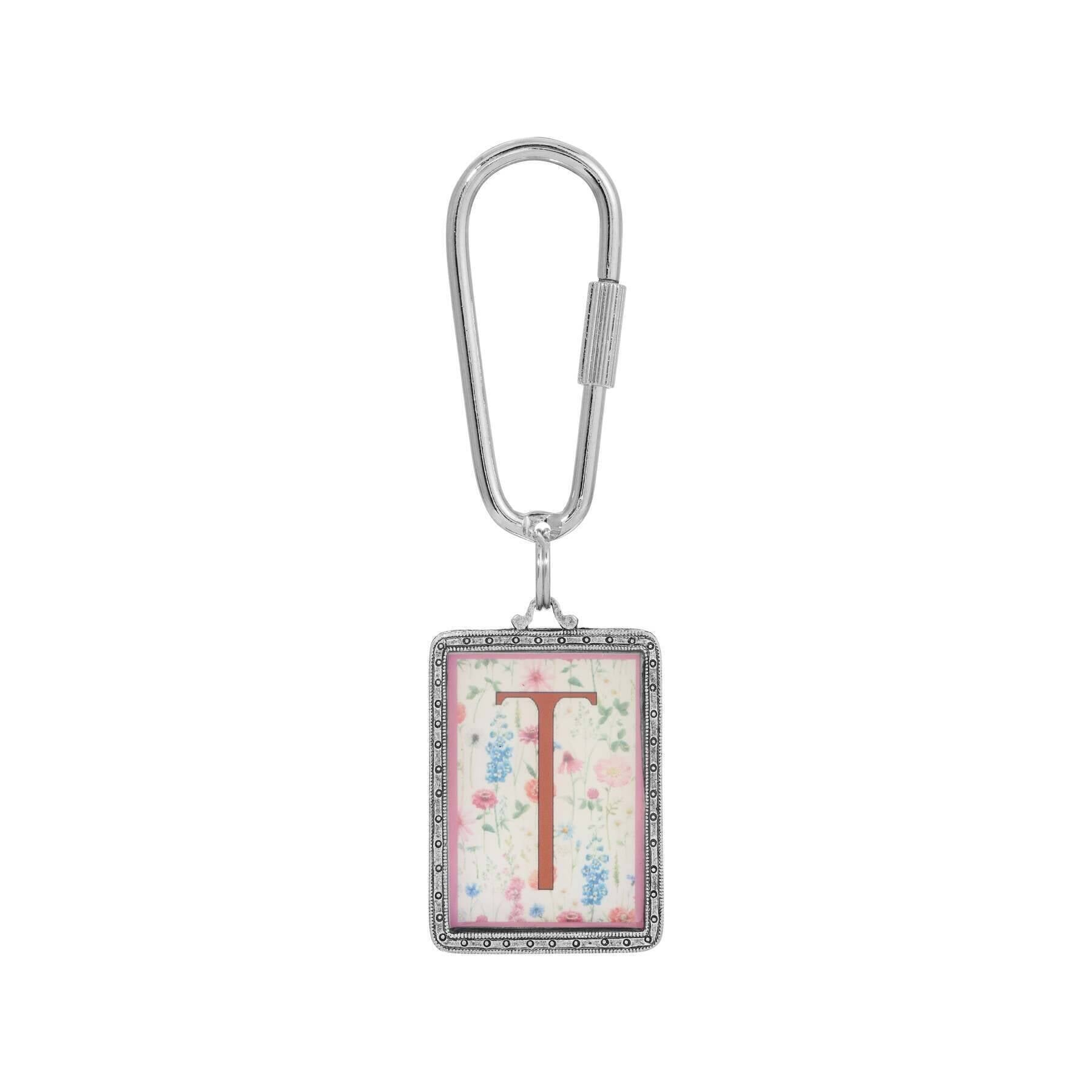 1928 Jewelry Pink Floral Motif Initial Carabiner Key Chain