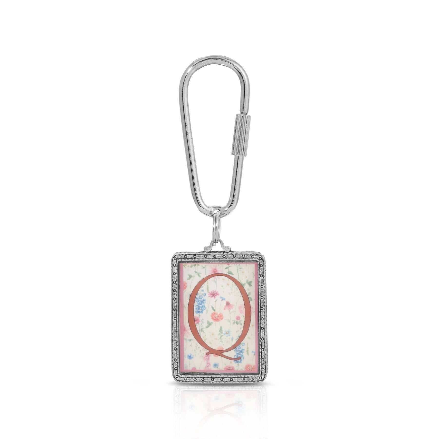 1928 Jewelry Pink Floral Motif Initial Carabiner Key Chain