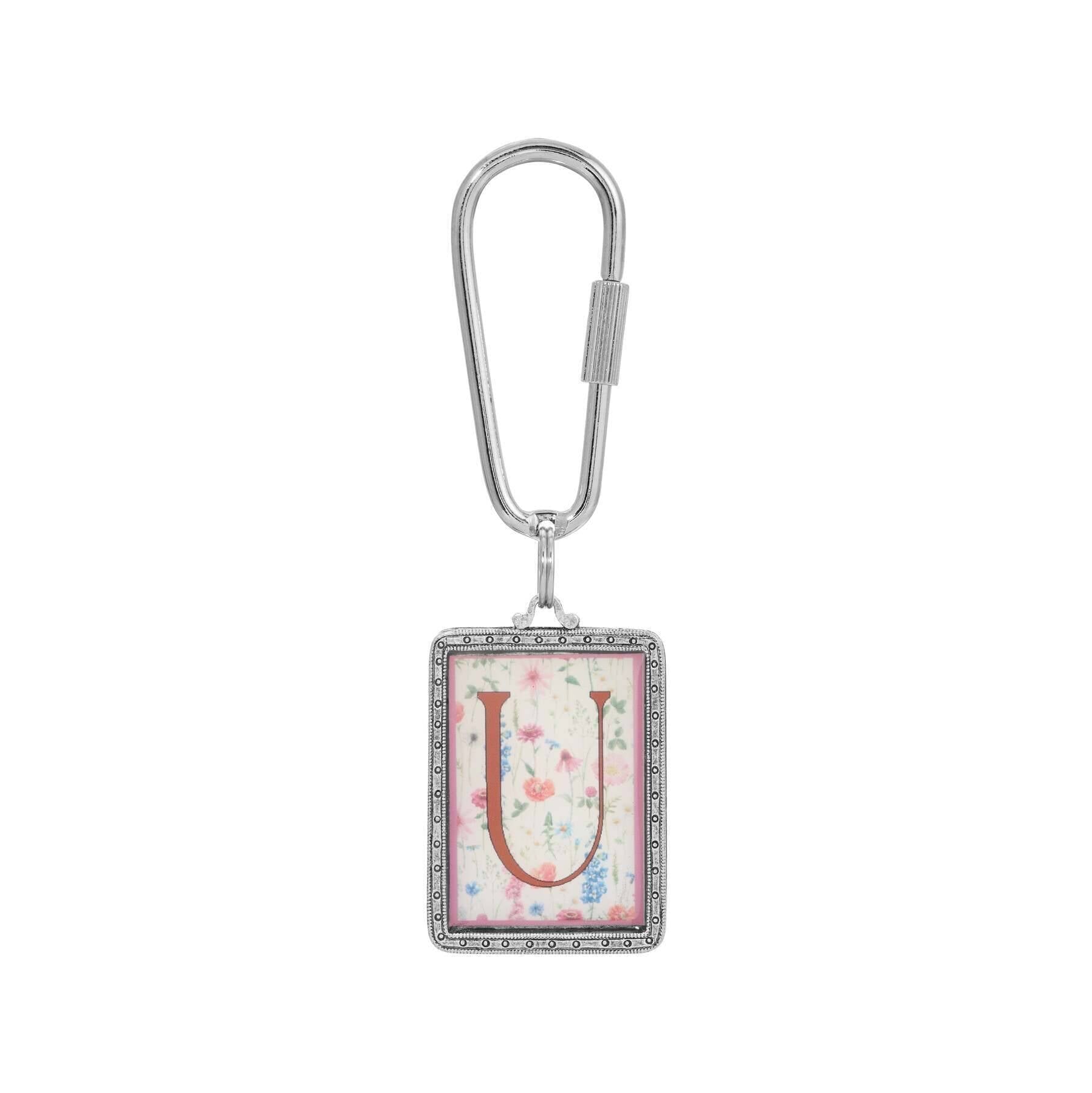 1928 Jewelry Pink Floral Motif Initial Carabiner Key Chain