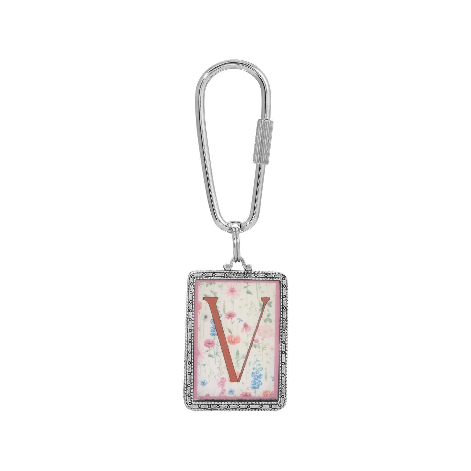 1928 Jewelry Pink Floral Motif Initial Carabiner Key Chain