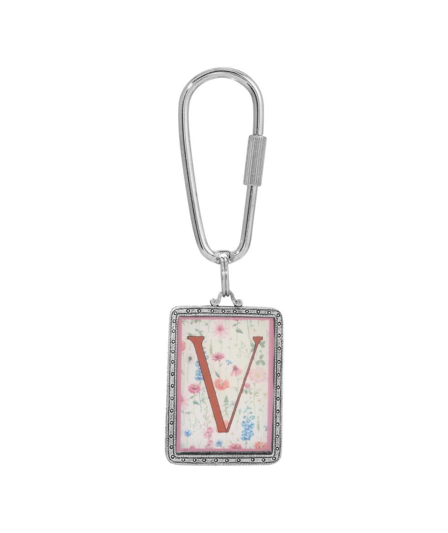 1928 Jewelry Pink Floral Motif Initial Carabiner Key Chain
