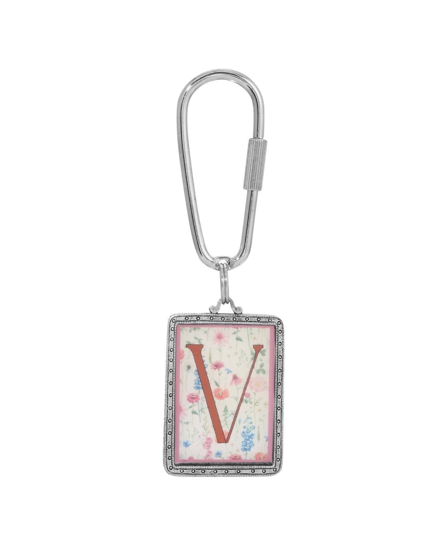 1928 Jewelry Pink Floral Motif Initial Carabiner Key Chain
