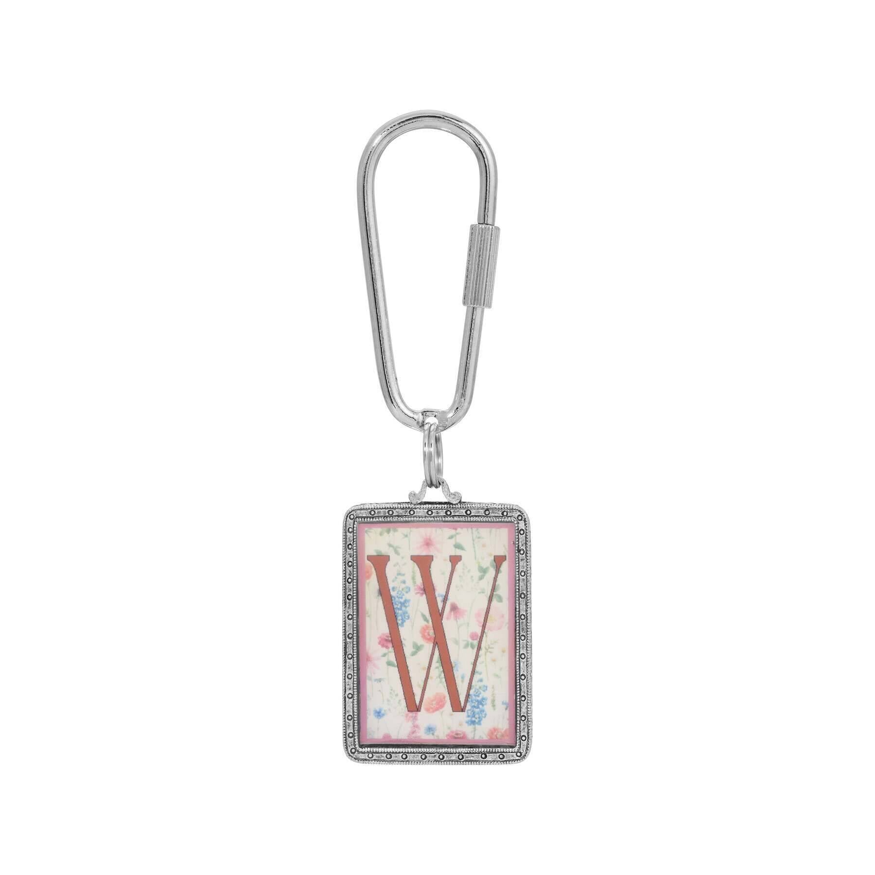 1928 Jewelry Pink Floral Motif Initial Carabiner Key Chain
