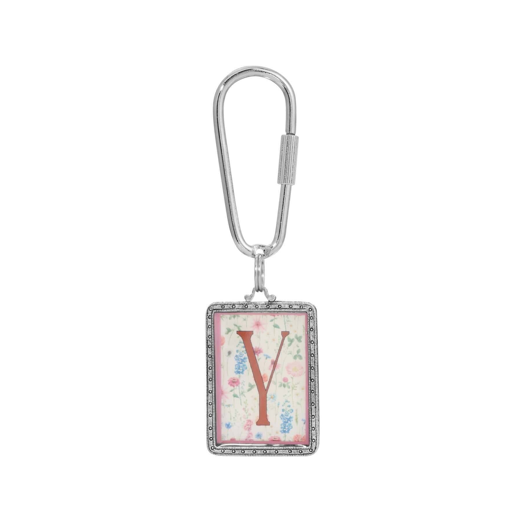 1928 Jewelry Pink Floral Motif Initial Carabiner Key Chain