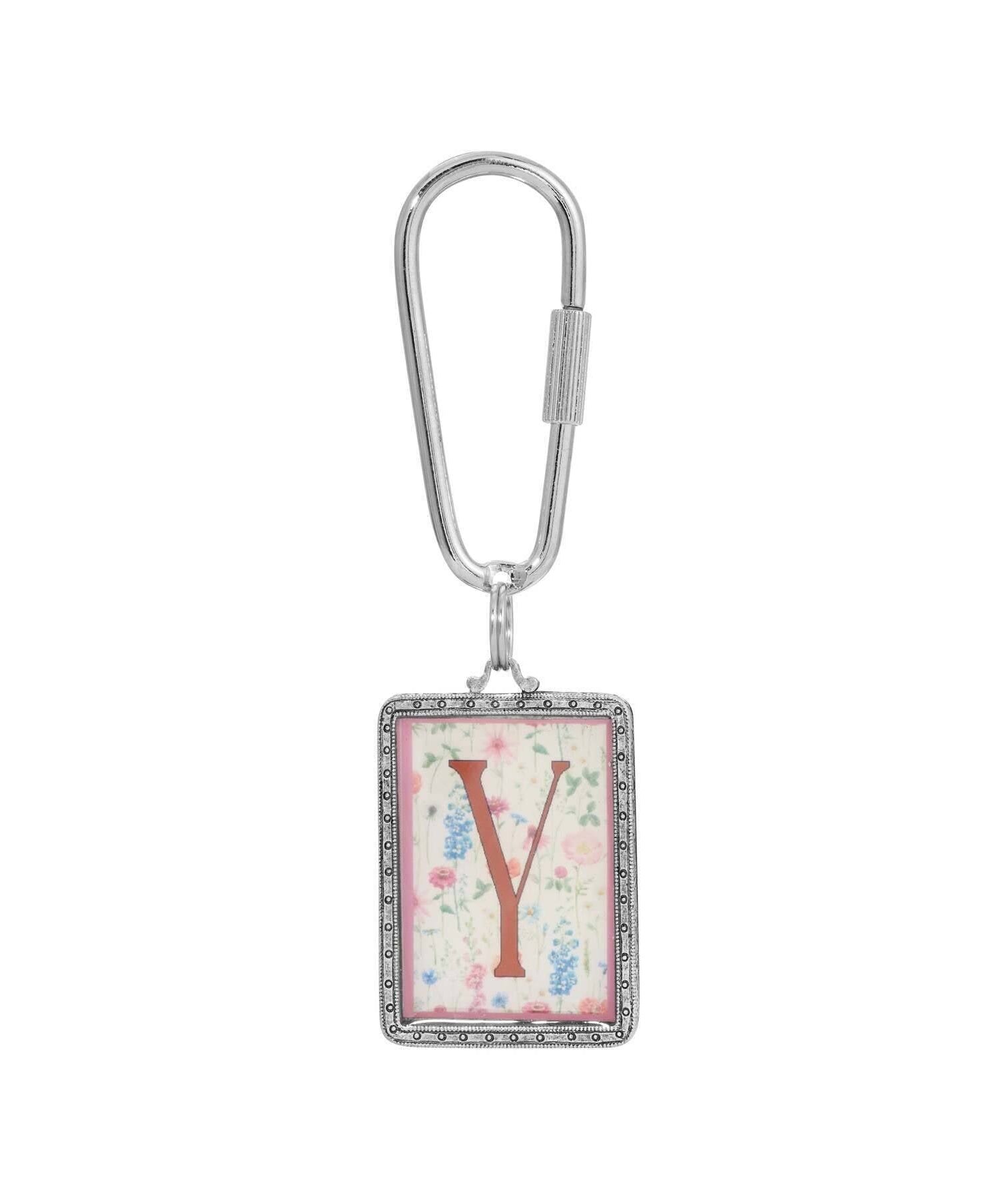 1928 Jewelry Pink Floral Motif Initial Carabiner Key Chain