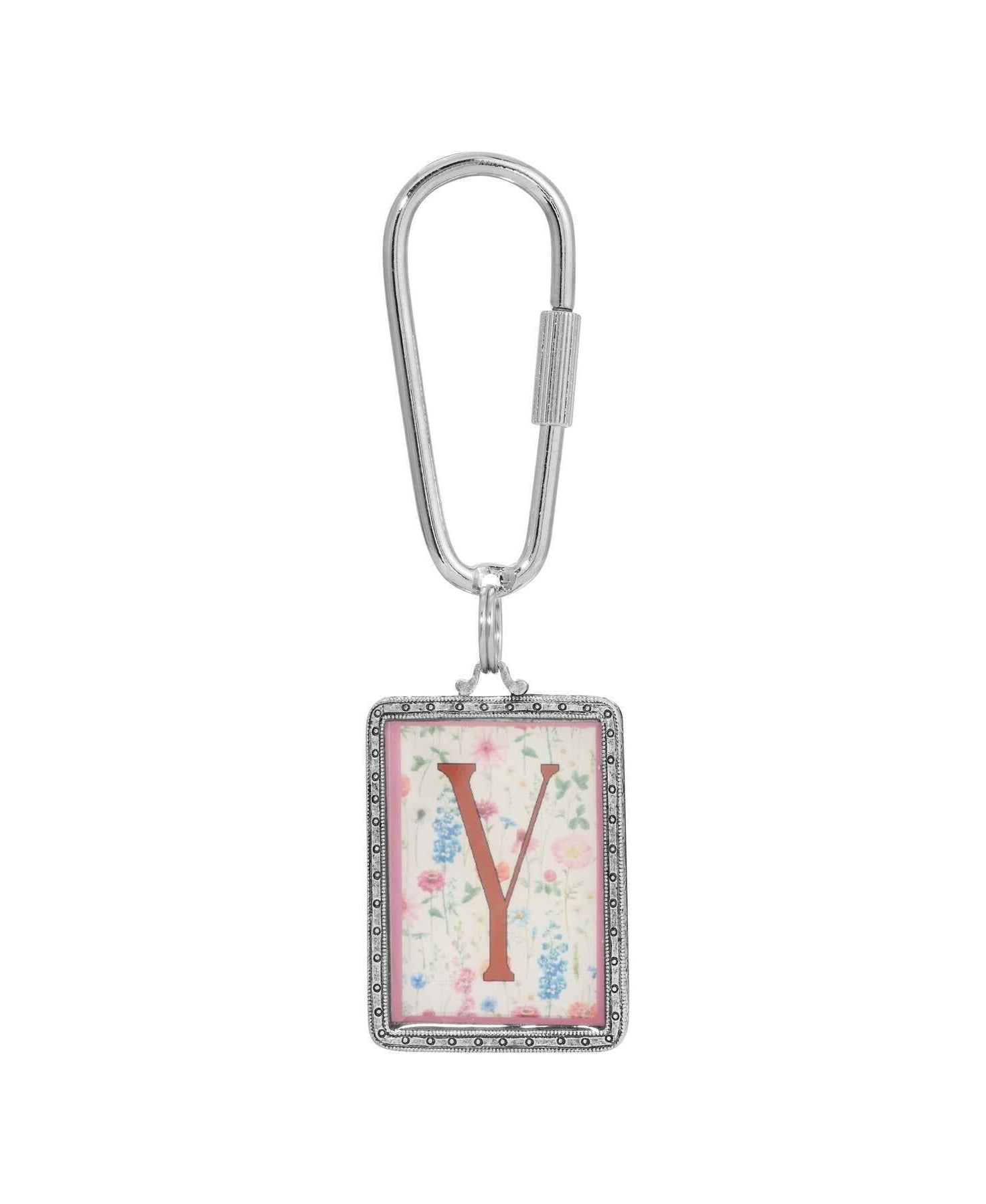 1928 Jewelry Pink Floral Motif Initial Carabiner Key Chain