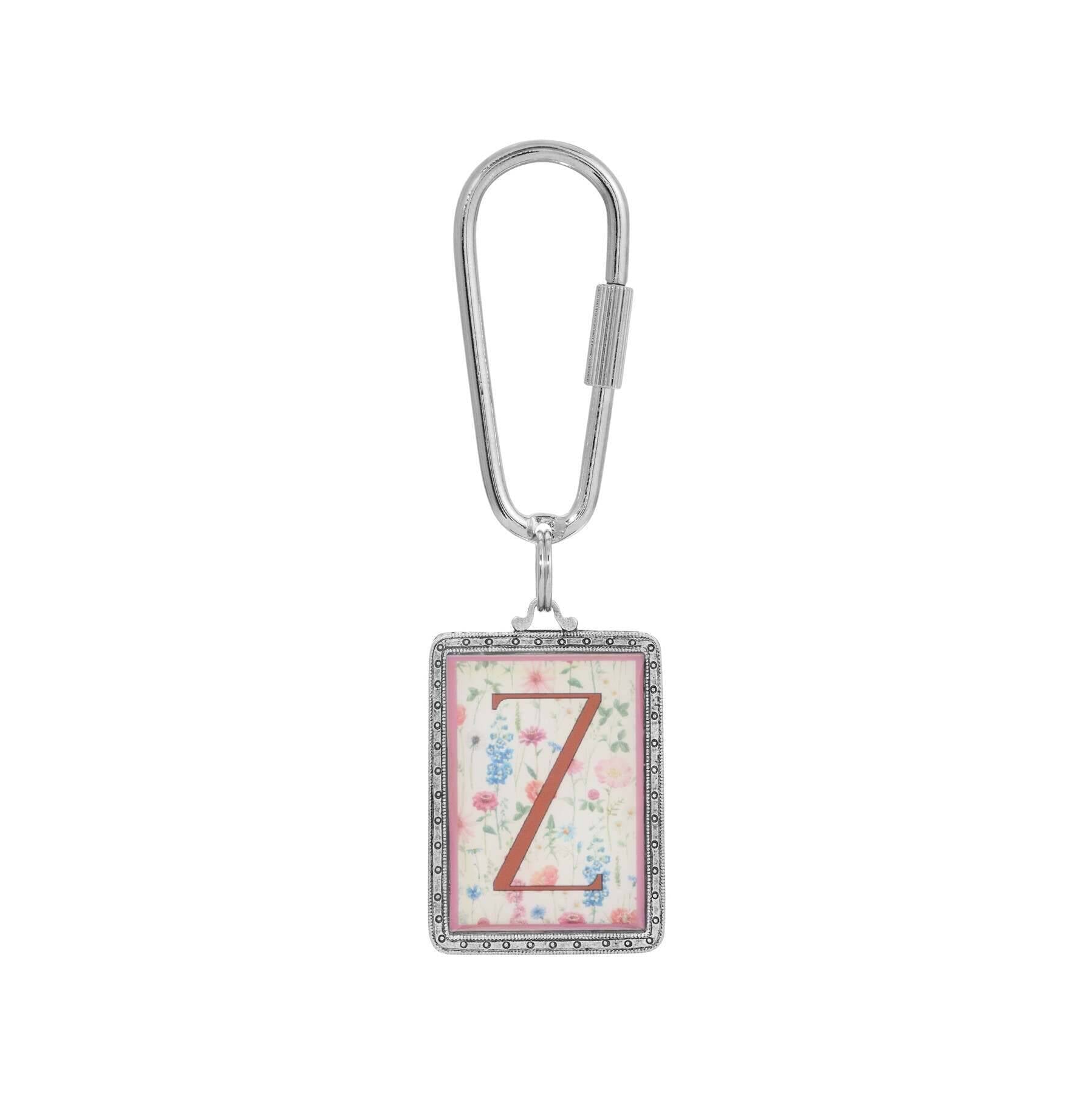 1928 Jewelry Pink Floral Motif Initial Carabiner Key Chain