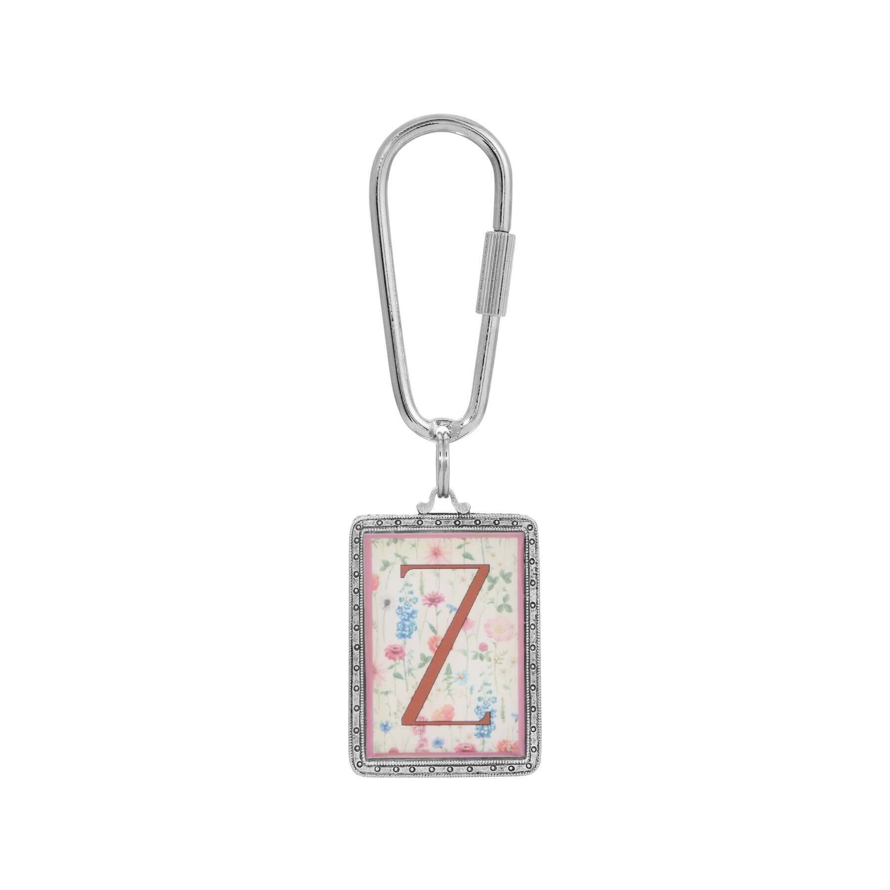 1928 Jewelry Pink Floral Motif Initial Carabiner Key Chain