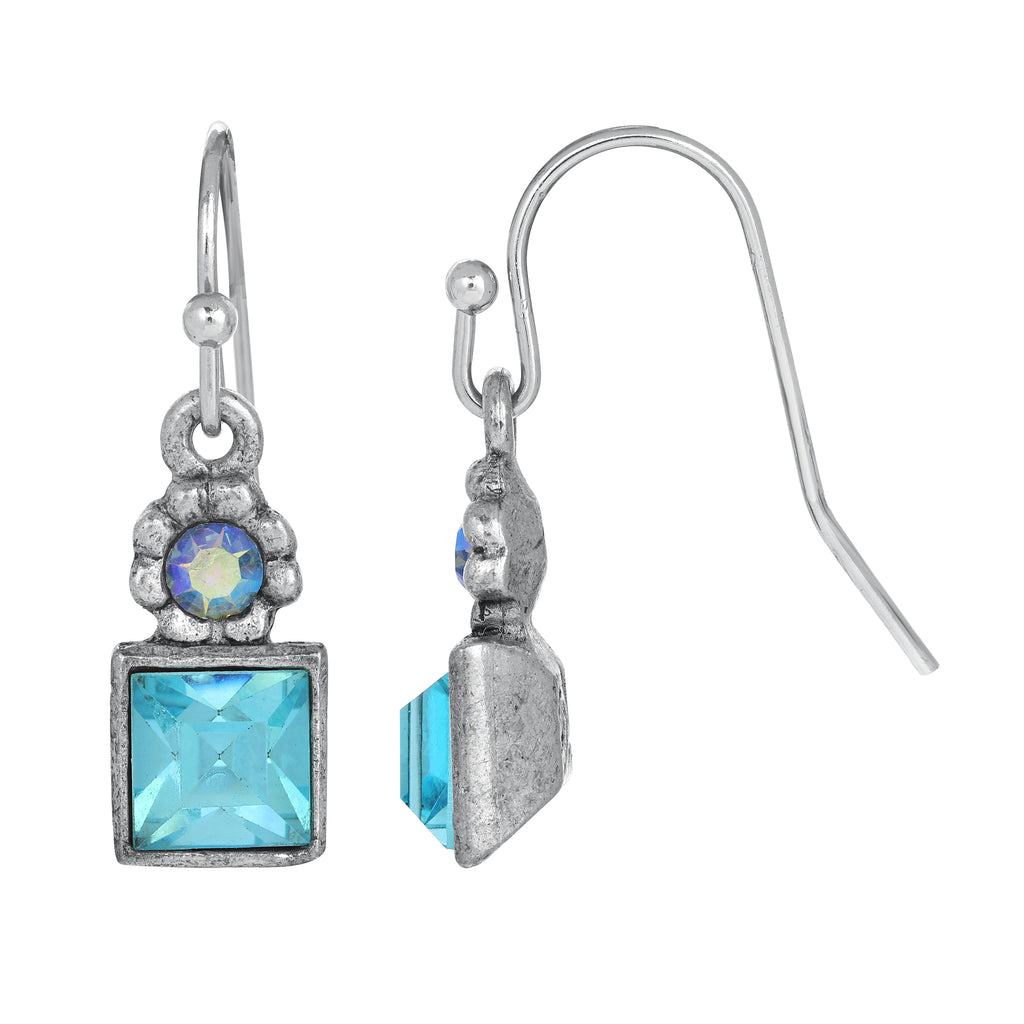 Silver Tone Aurora Borealis Crystal Wire Earrings