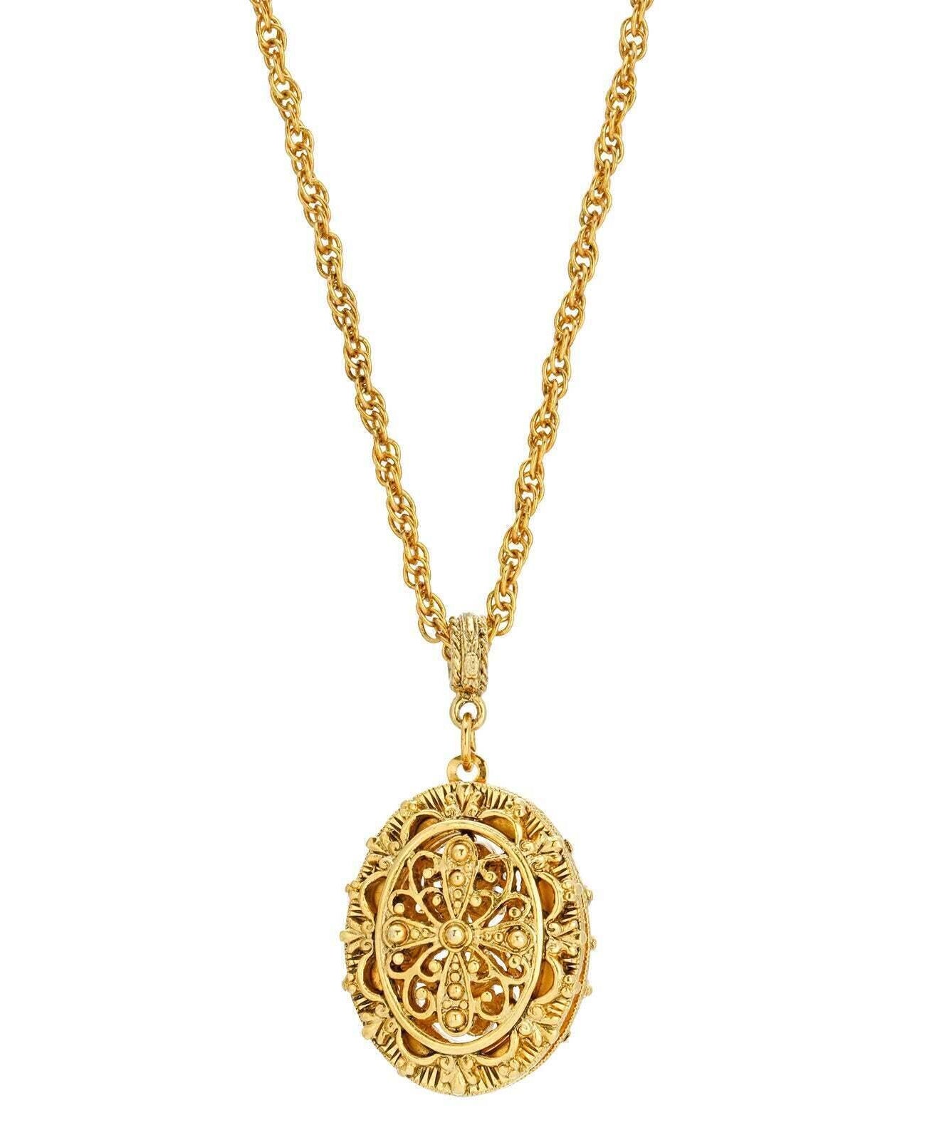 1928 Jewelry Oval Filigree Cross Double Sided Locket Necklace 30"