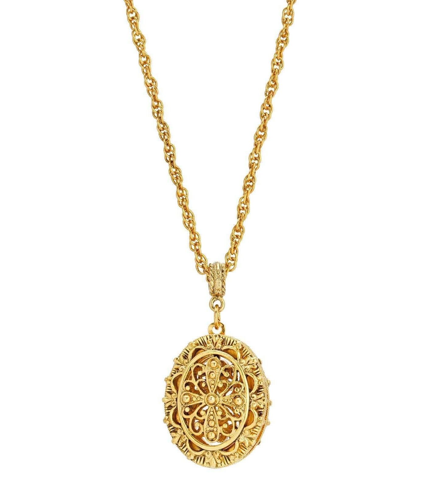 1928 Jewelry Oval Filigree Cross Double Sided Locket Necklace 30"