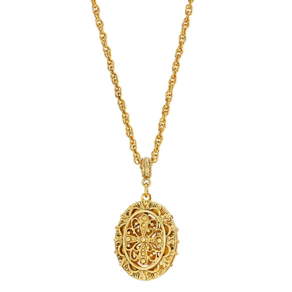 Oval Filigree Cross Double Sided Locket Necklace 30 Inches