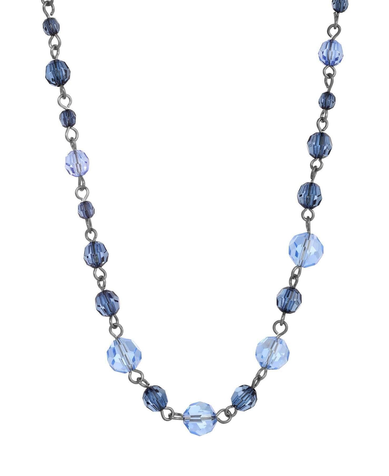 1928 Jewelry Black Chain Multi Blue Bead Necklace 15" + 3" Extender