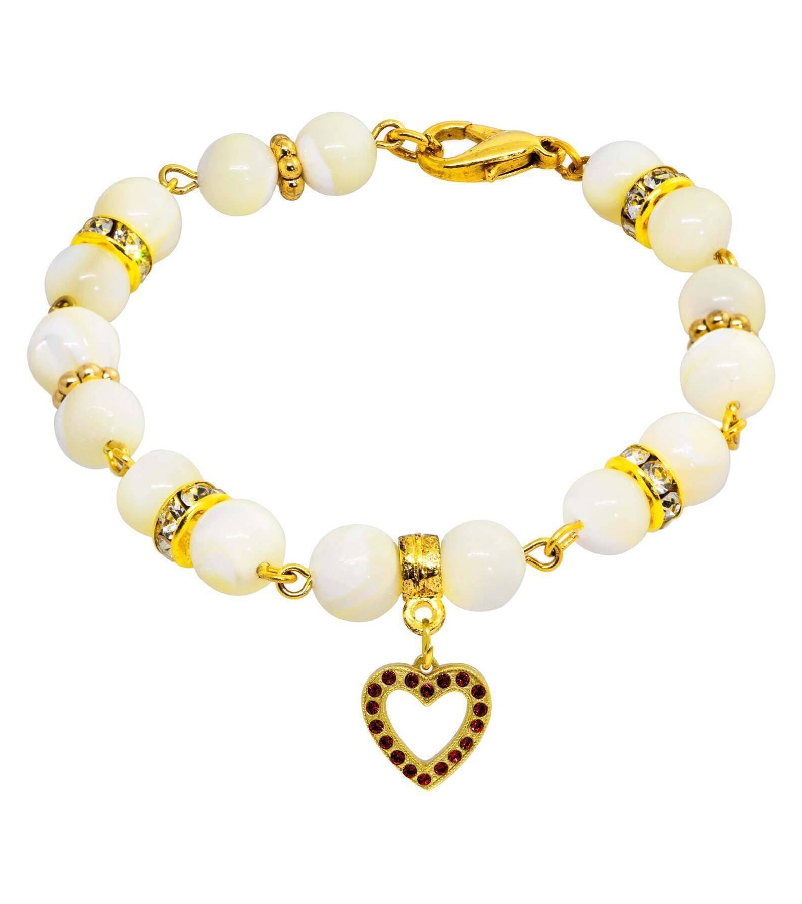 1928 Jewelry Mother of Pearl Crystal Birthstone Heart Charm Bracelet