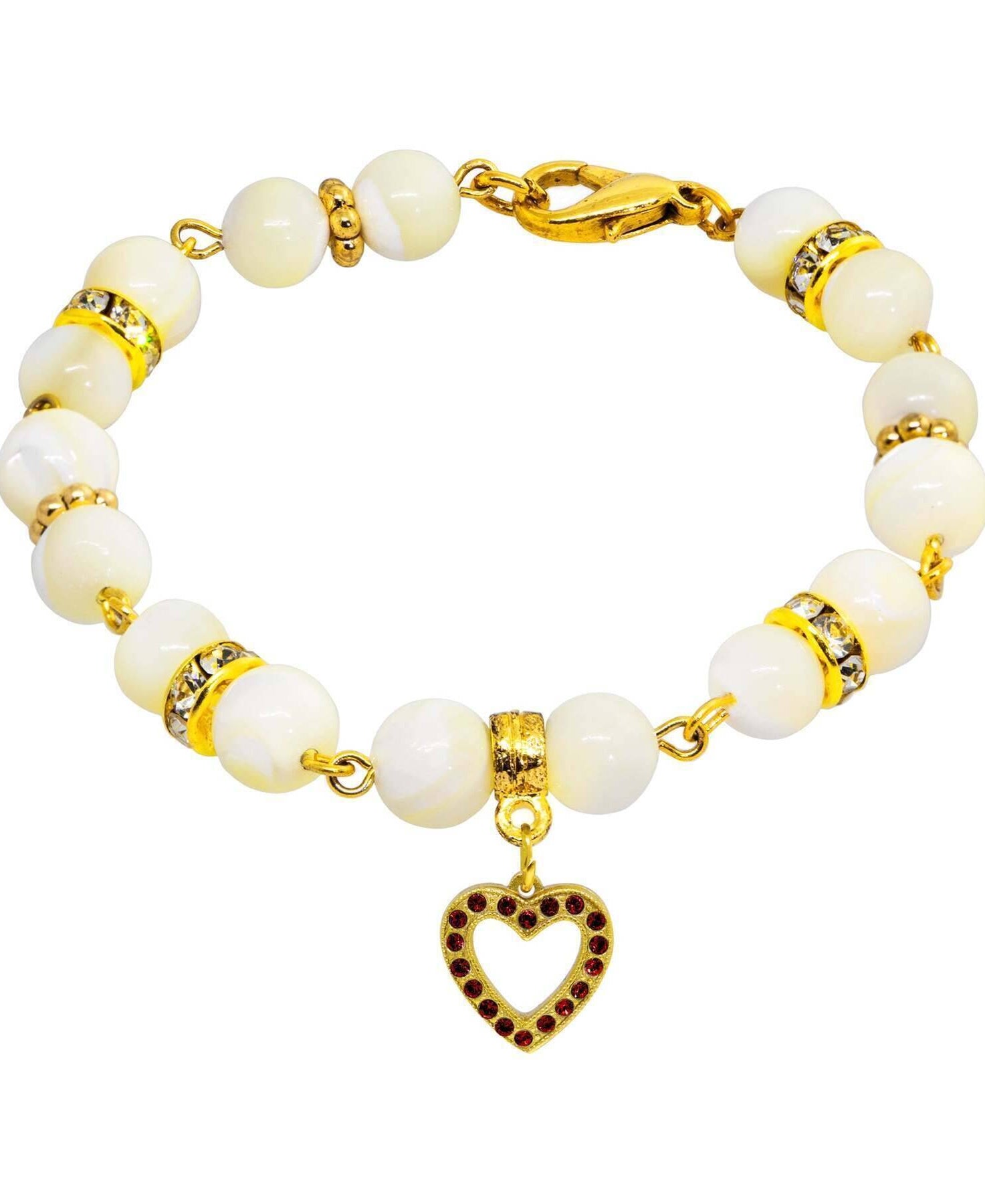 1928 Jewelry Mother of Pearl Crystal Birthstone Heart Charm Bracelet