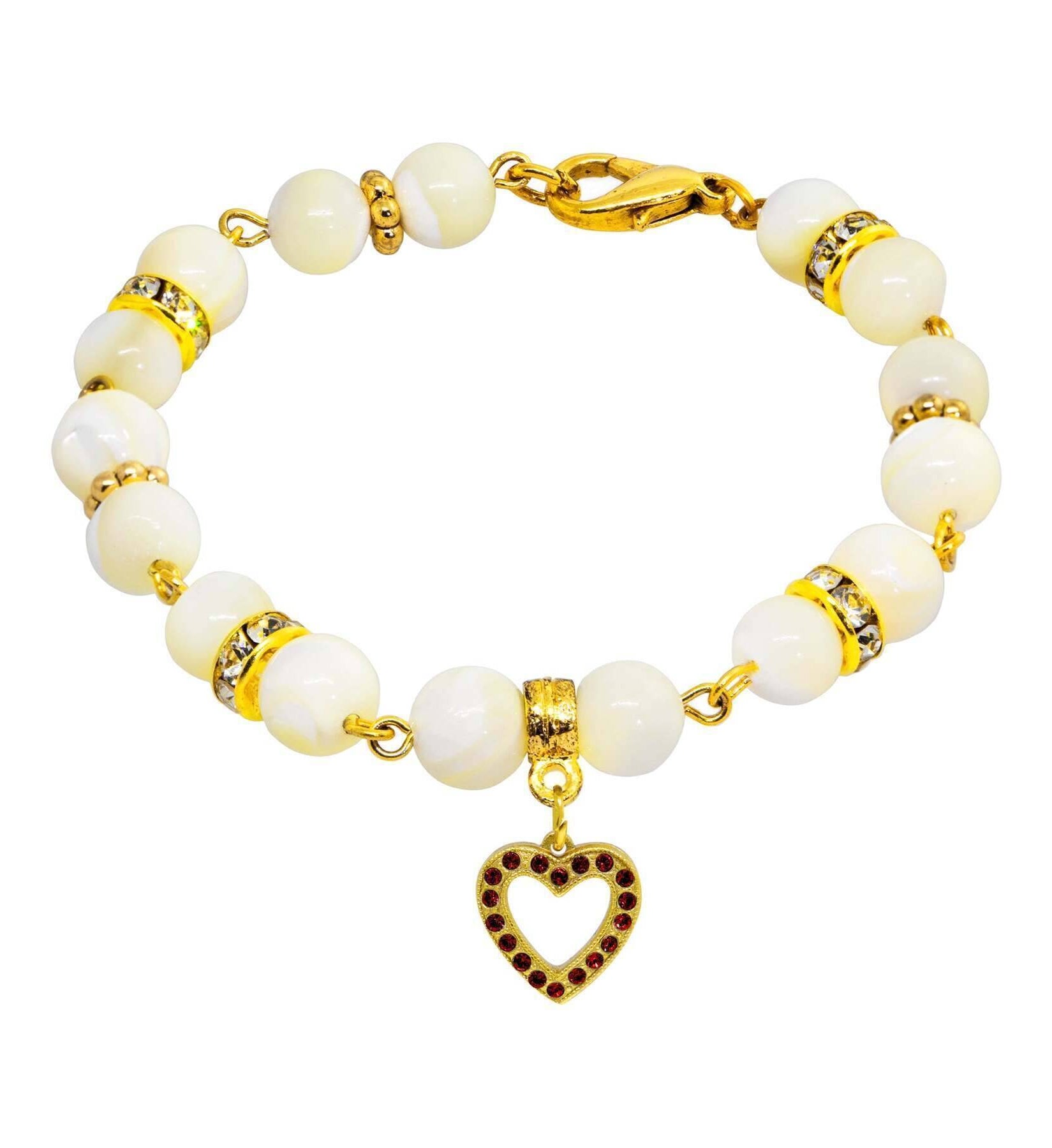 1928 Jewelry Mother of Pearl Crystal Birthstone Heart Charm Bracelet