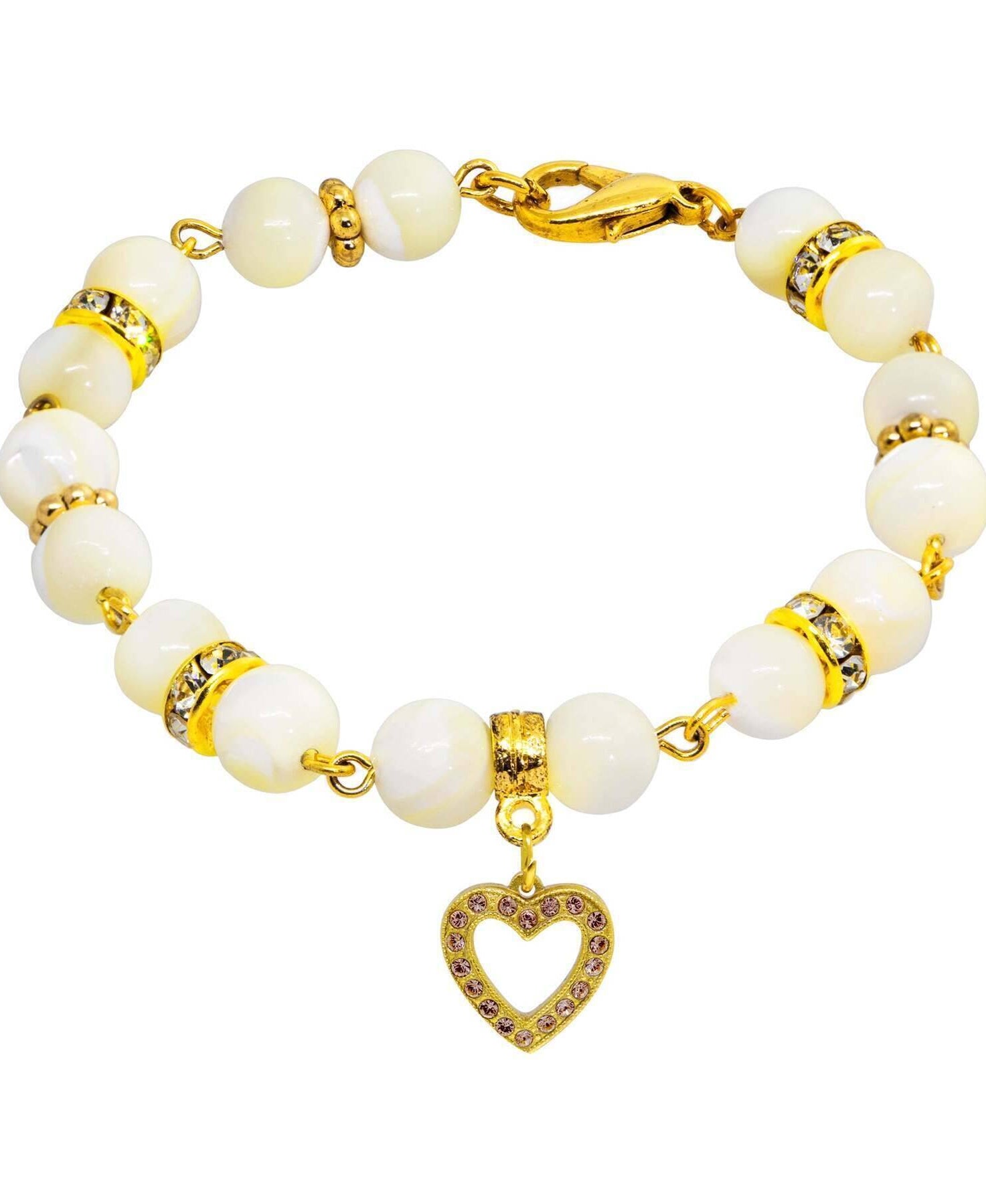 1928 Jewelry Mother of Pearl Crystal Birthstone Heart Charm Bracelet