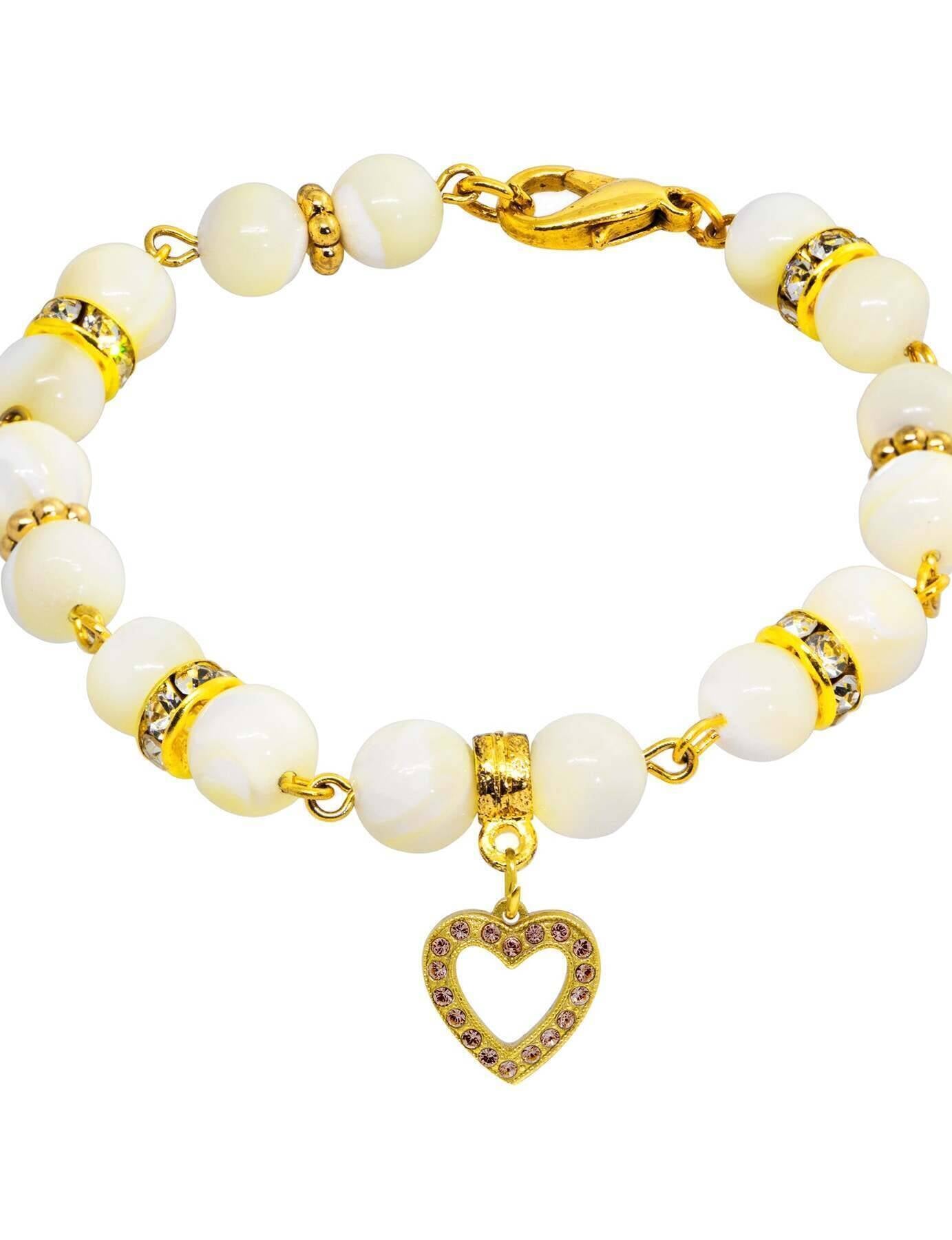 1928 Jewelry Mother of Pearl Crystal Birthstone Heart Charm Bracelet