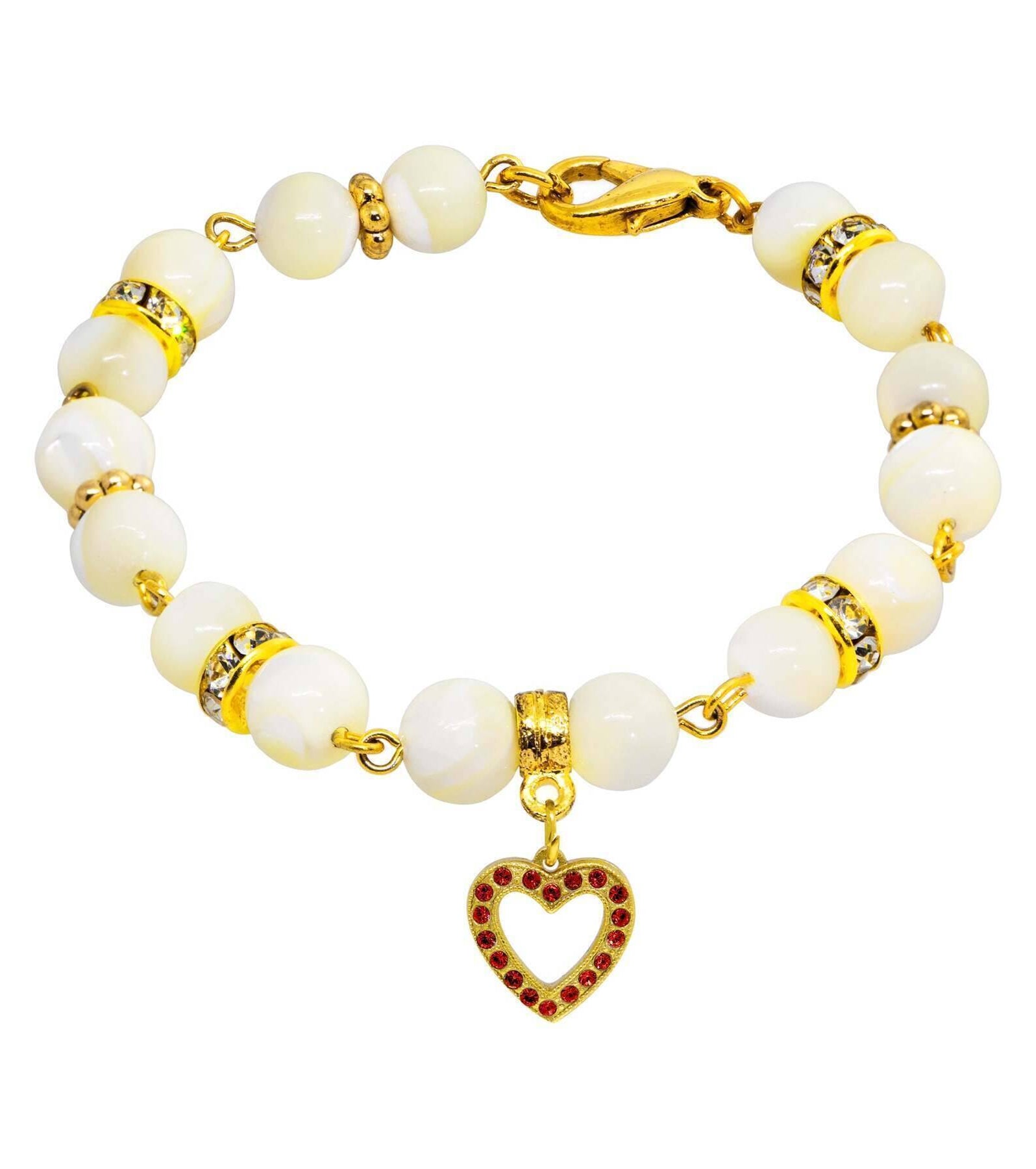 1928 Jewelry Mother of Pearl Crystal Birthstone Heart Charm Bracelet