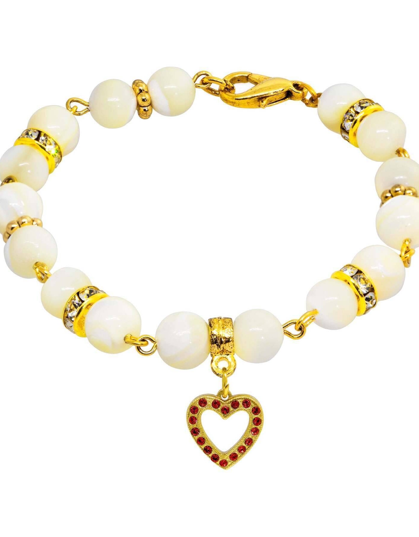 1928 Jewelry Mother of Pearl Crystal Birthstone Heart Charm Bracelet