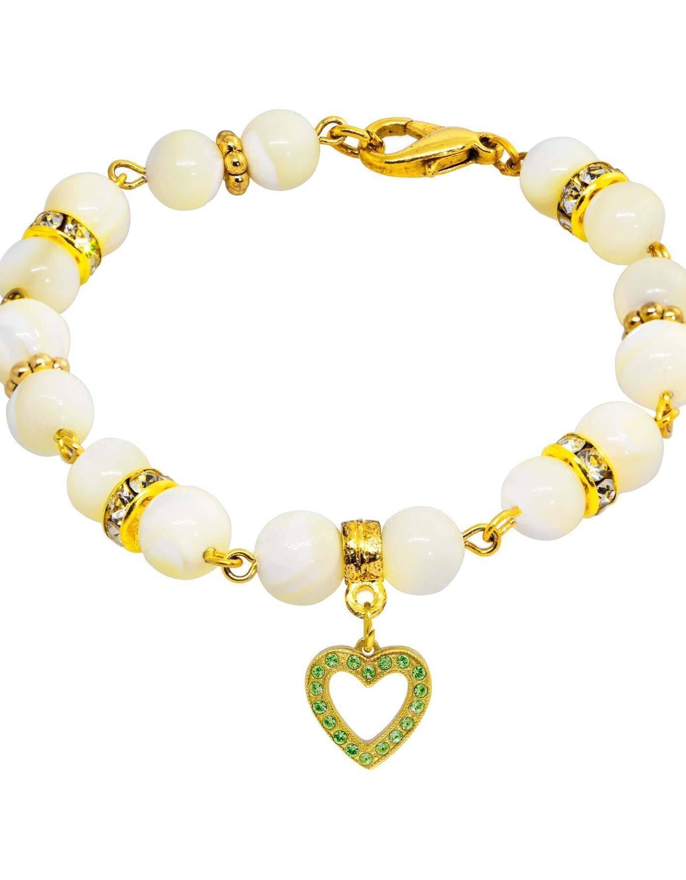 1928 Jewelry Mother of Pearl Crystal Birthstone Heart Charm Bracelet