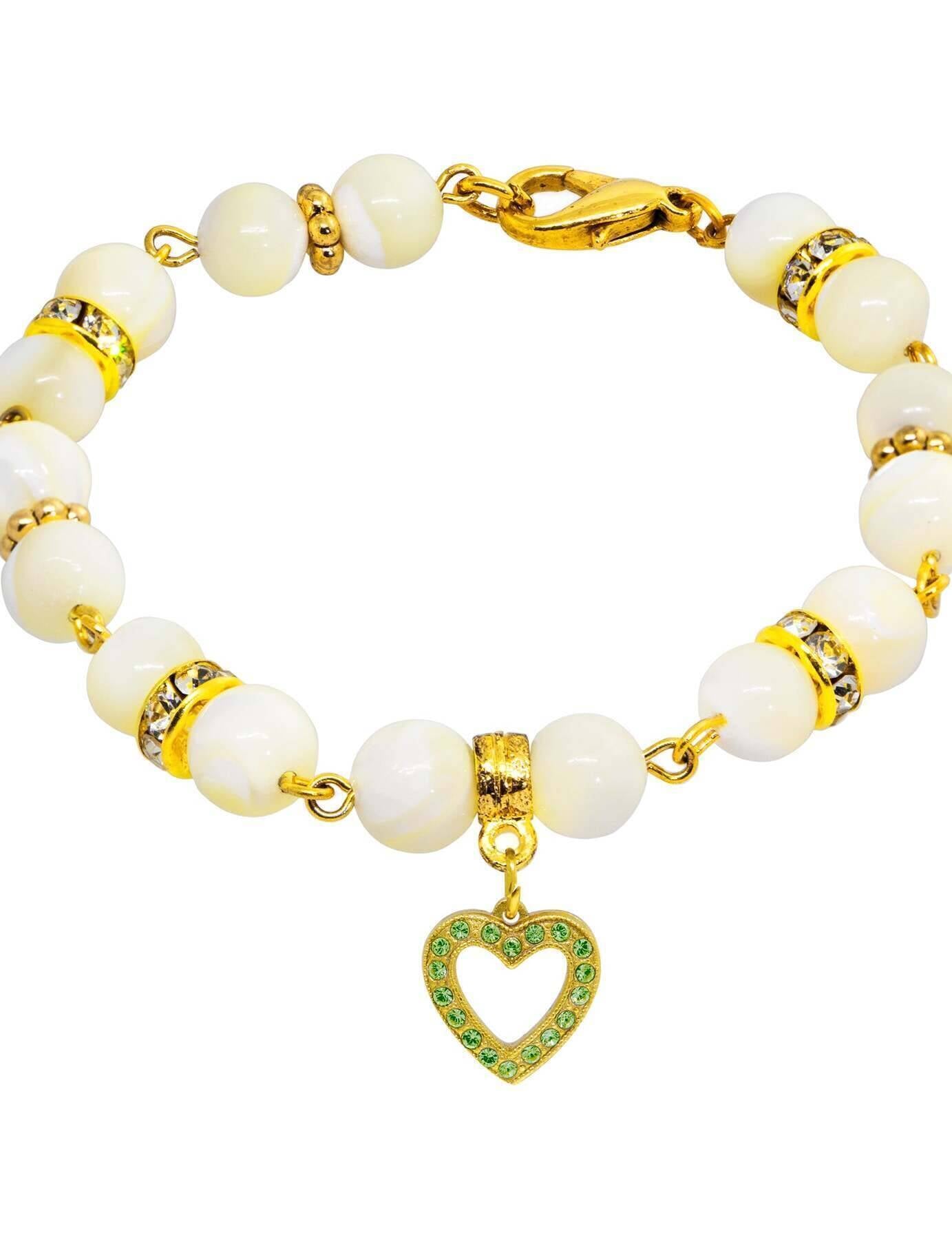 1928 Jewelry Mother of Pearl Crystal Birthstone Heart Charm Bracelet