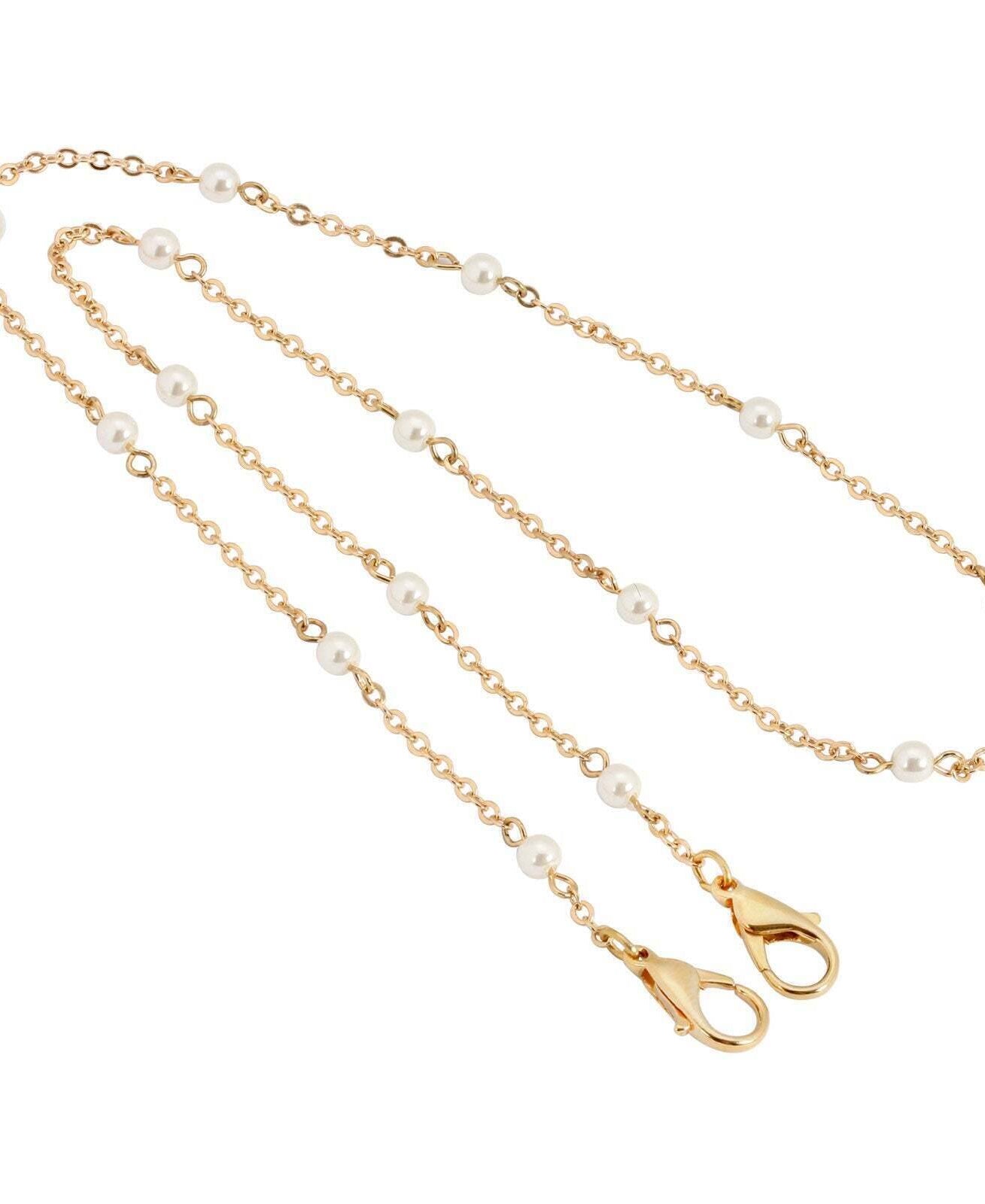 1928 Jewelry Face Mask Chain Holder With Faux Pearls 22 Inch