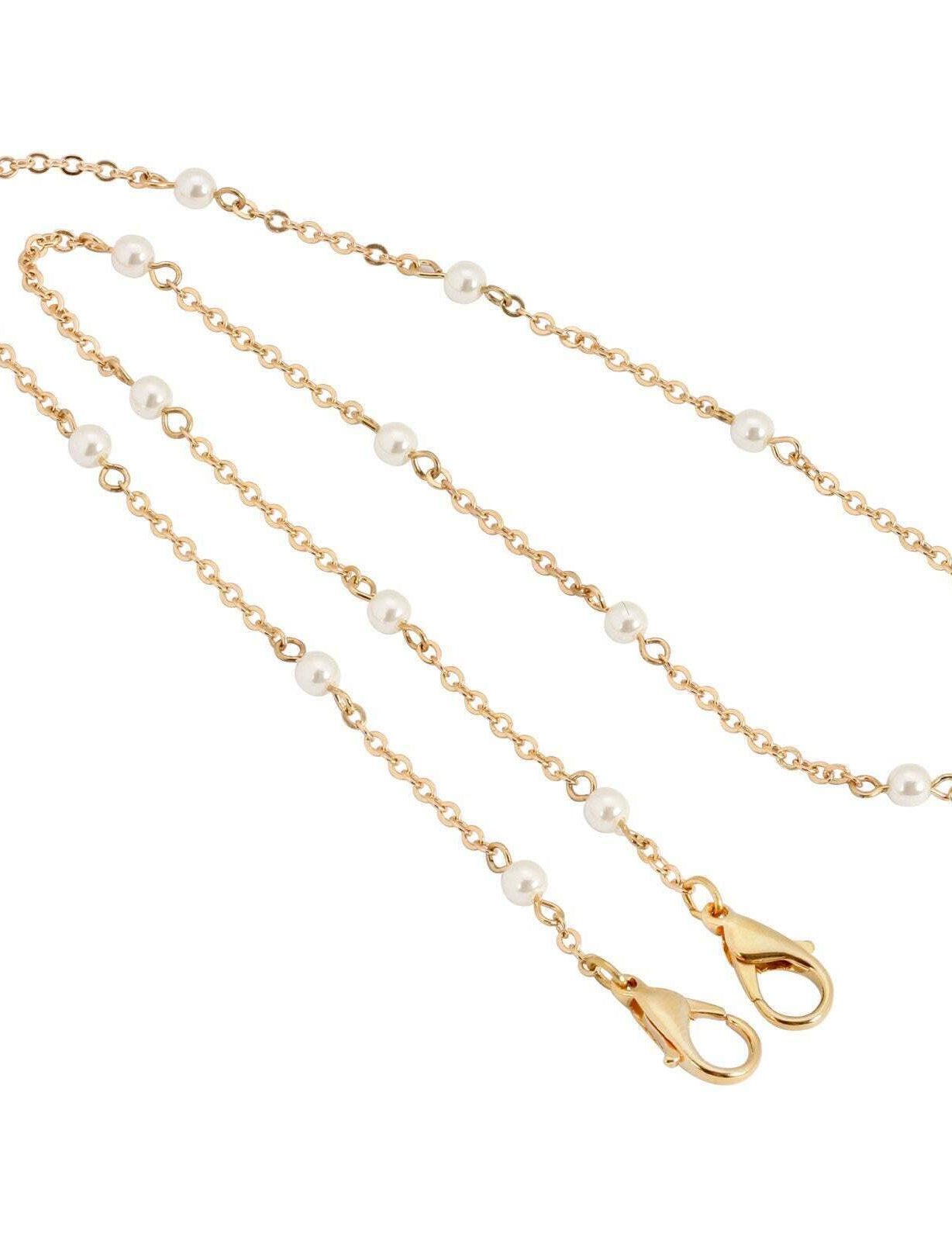 1928 Jewelry Face Mask Chain Holder With Faux Pearls 22 Inch