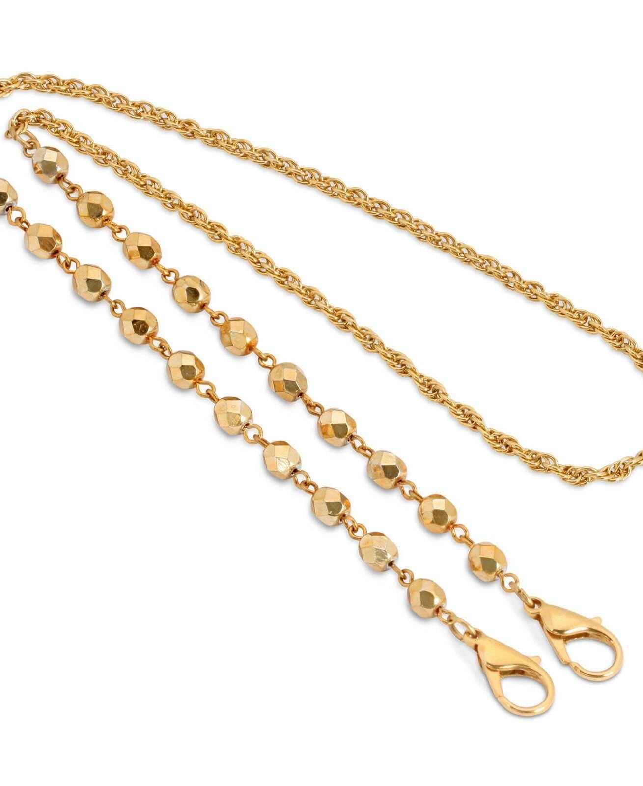 1928 Jewelry Gold Beaded Face Mask Chain Holder 22 Inches